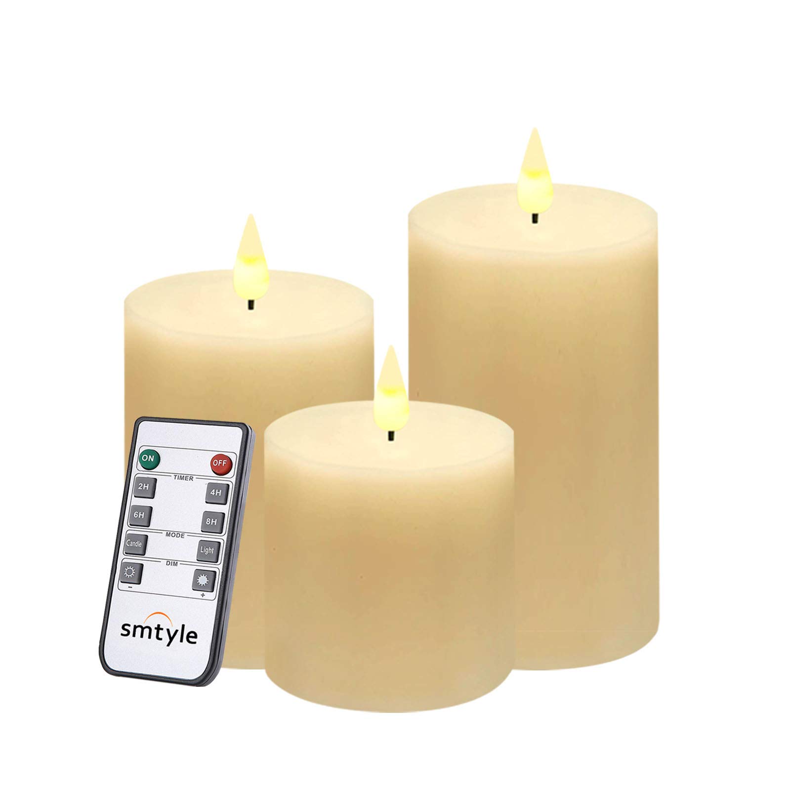 smtyle Flameless Pillar Candles 4 5 6 Set of 3 Led Flickening Pillar Candles with Battery Operated for Festival Celebration Ivory