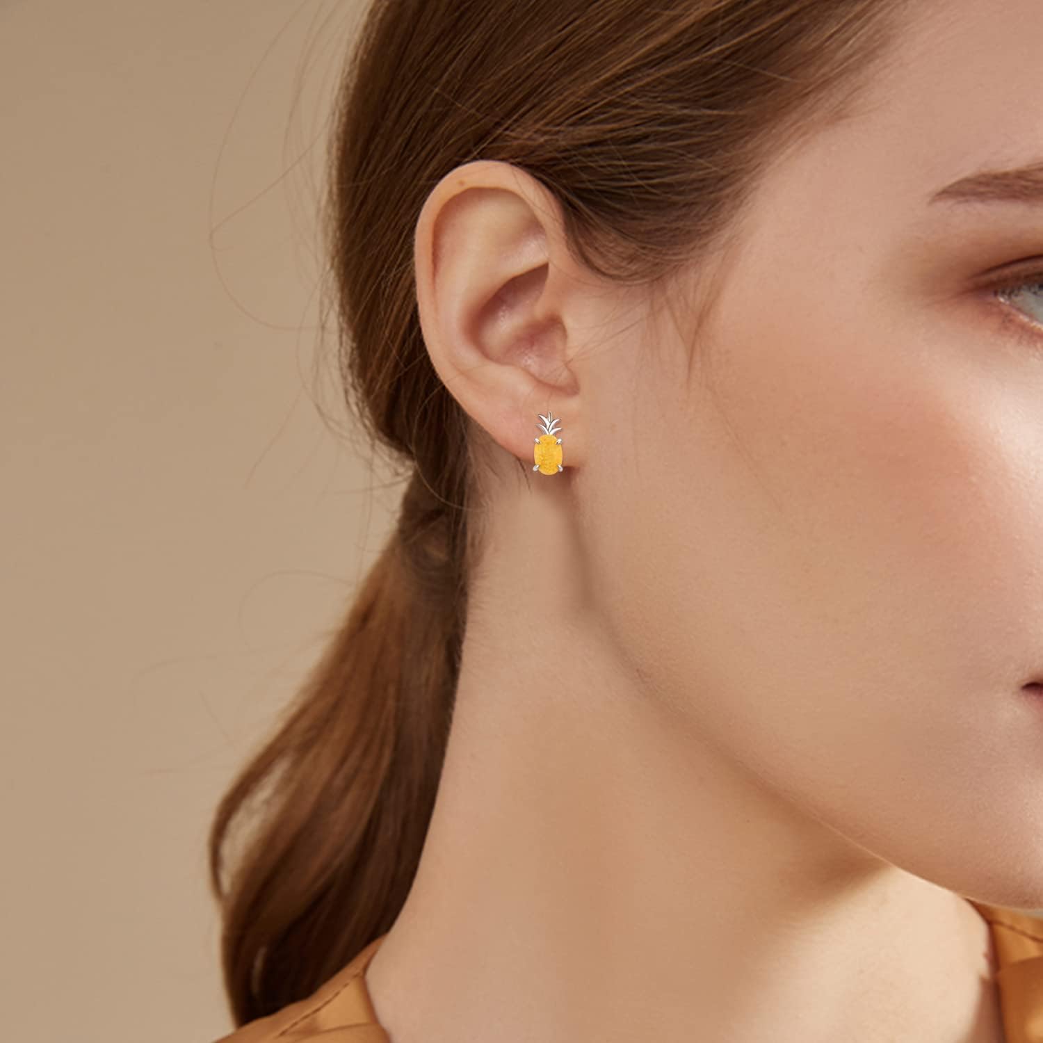 KINGWHYTE Pineapple Earrings for Women 925 Sterling Silver Fruit Earrings Pineapple Yellow Opal Studs Earrings Birthday Jewelry Gifts for Friends Sister - Image 3