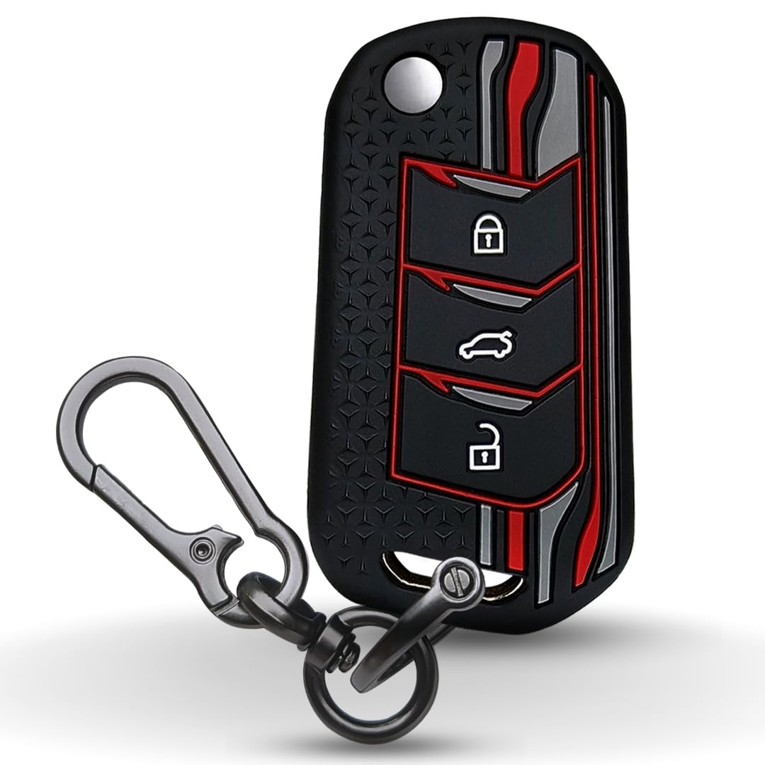 keycept™ tristar silicone key cover for mahindra scorpio n, 3xo, xuv 300, marazzo, xuv 700, 400, bolero, thar roxx, tuv 300, ev 3 button flip key cover with keychain (keychain 1, black)