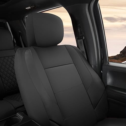 Miniatura 4 de GIANT PANDA Funda de asiento delantero de automóvil para Ford F150, fundas de asiento de cubo de cuero personalizadas para Ford F250 F350 (negro)