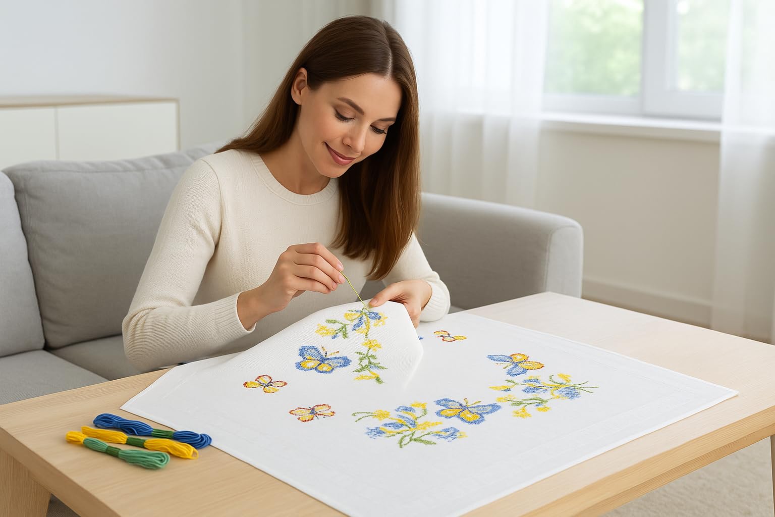 KAMACA Set da ricamo a punto croce, motivo: animali, prestampati, con filo da ricamo e istruzioni per ricamo fai da te per adulti (farfalle 80 x 80 cm)
