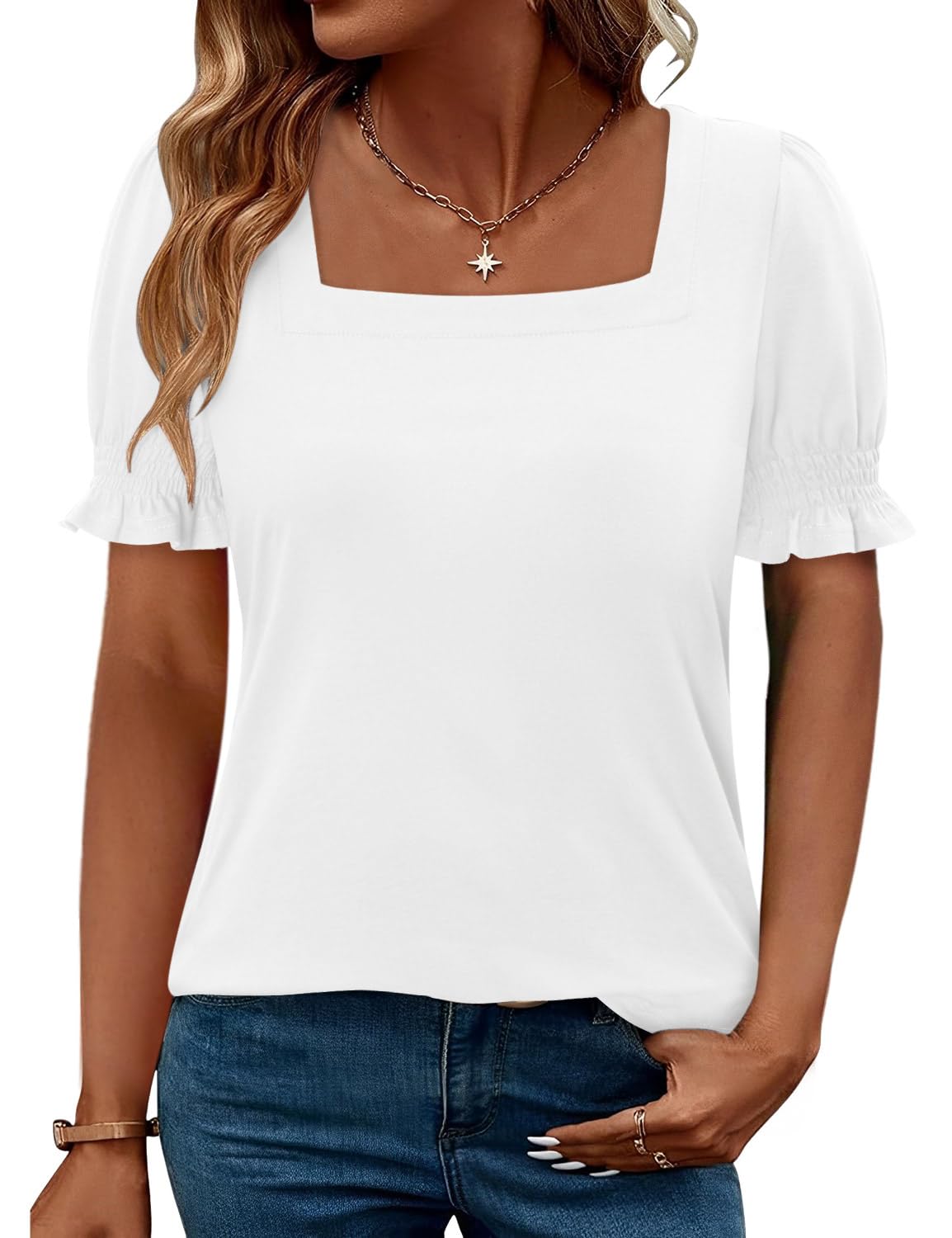 CRAZY GRID Womens Trendy Summer Tops Puff Sleeve Loose Fit Shirts Dressy Casual Blouses