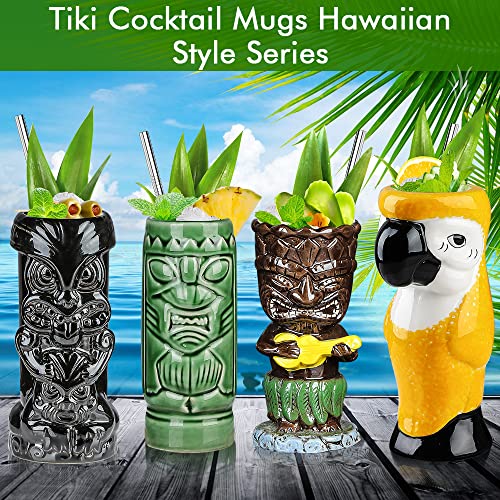 Tiki Bicchieri per cocktail Tiki Set di 4 tazze tropicali in ceramica Hawaiian Tiki Party Creative Cocktail Bicchiere Bevande Grande Bar Drinkware Premium Tropicale Esotico Carino Barware - immagine 3