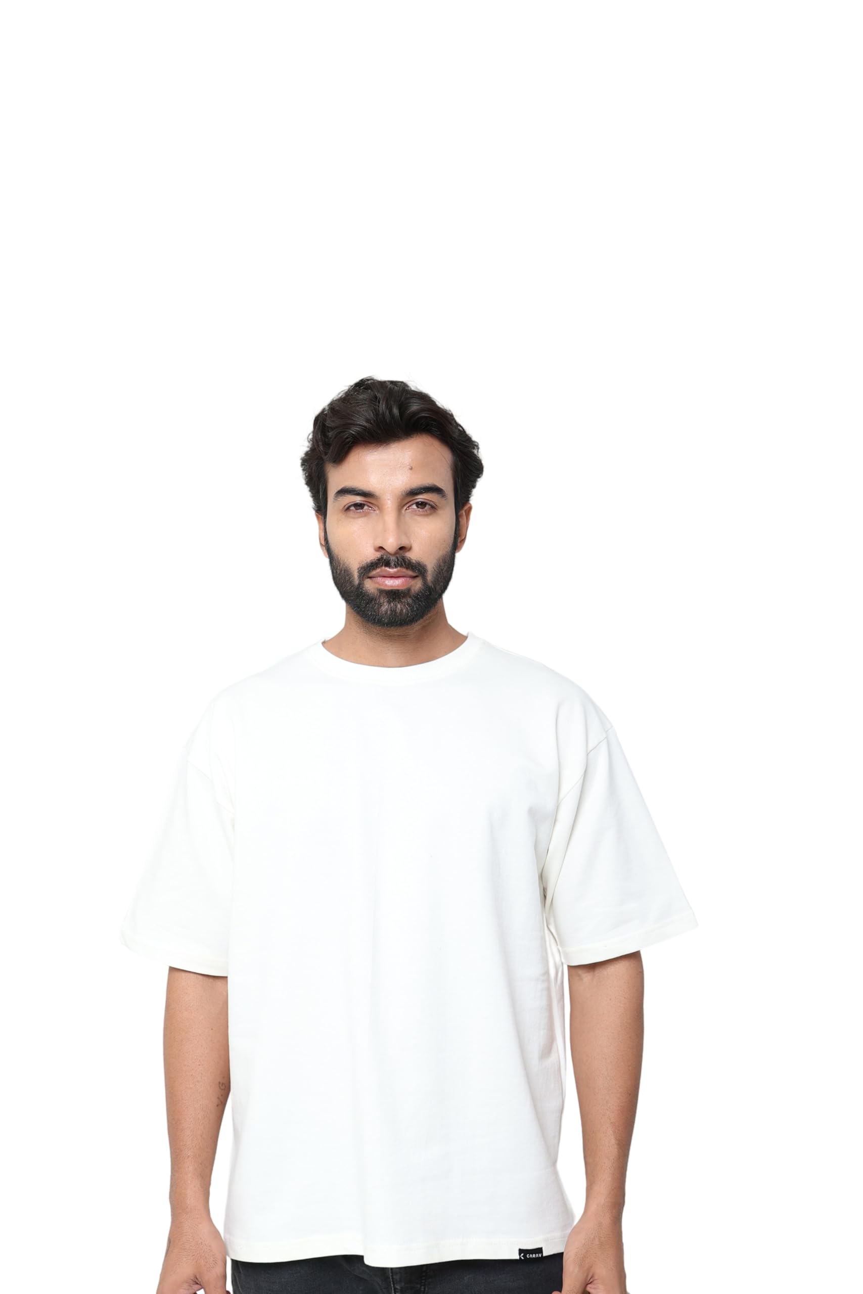CARAV Off-White Oversized Pure Cotton Loose Fit T-Shirt