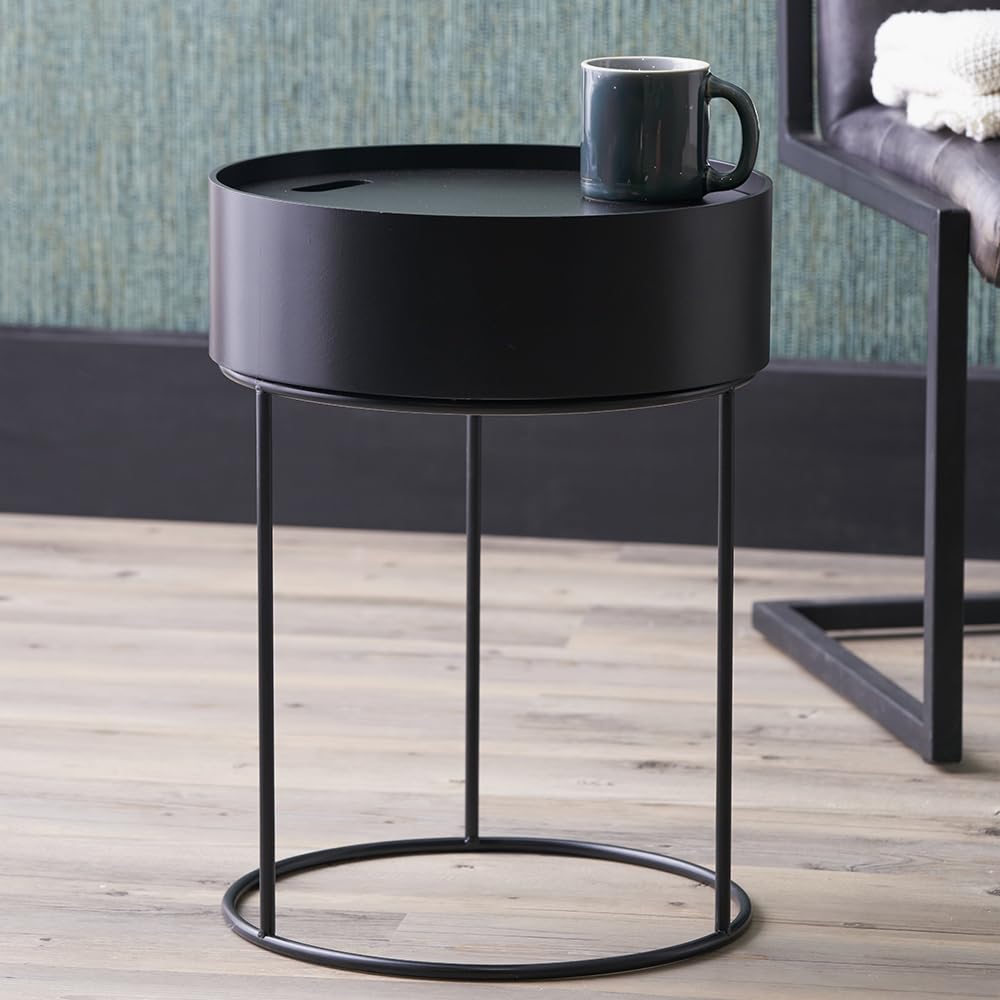 Pacific Lifestyle Storage Coffee Table For Living Room | Industrial Wooden End Table With Storage Metal Frame | Modern Miimalist Side Coffee Table Scandi Bedisde Table Nightstand (Black)