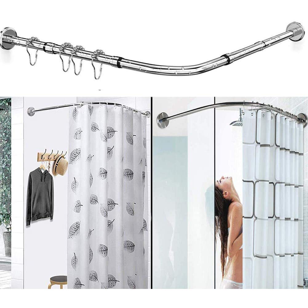 Buy BCXGS Curved Shower Curtain Rail Bar L Shape No Drilling Extendable