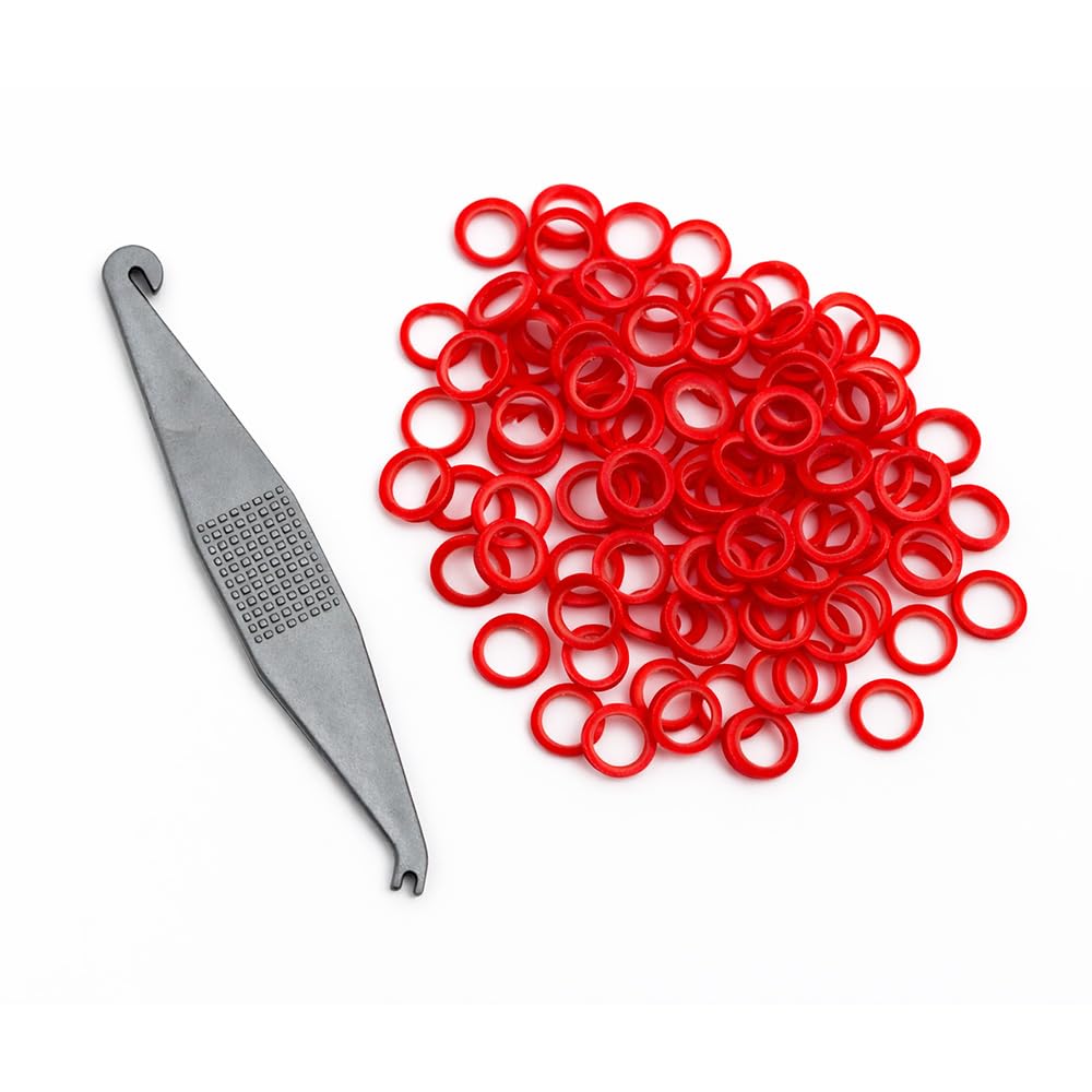 Dentosmile Orthodontic Intraoral Latex Elastics | Dental elastics| Dental elastic band for teeth gap |Tooth Colours Pack of 100 Pcs + Placer for Braces Size | 3/16" - 3.5 Oz | Red colour |