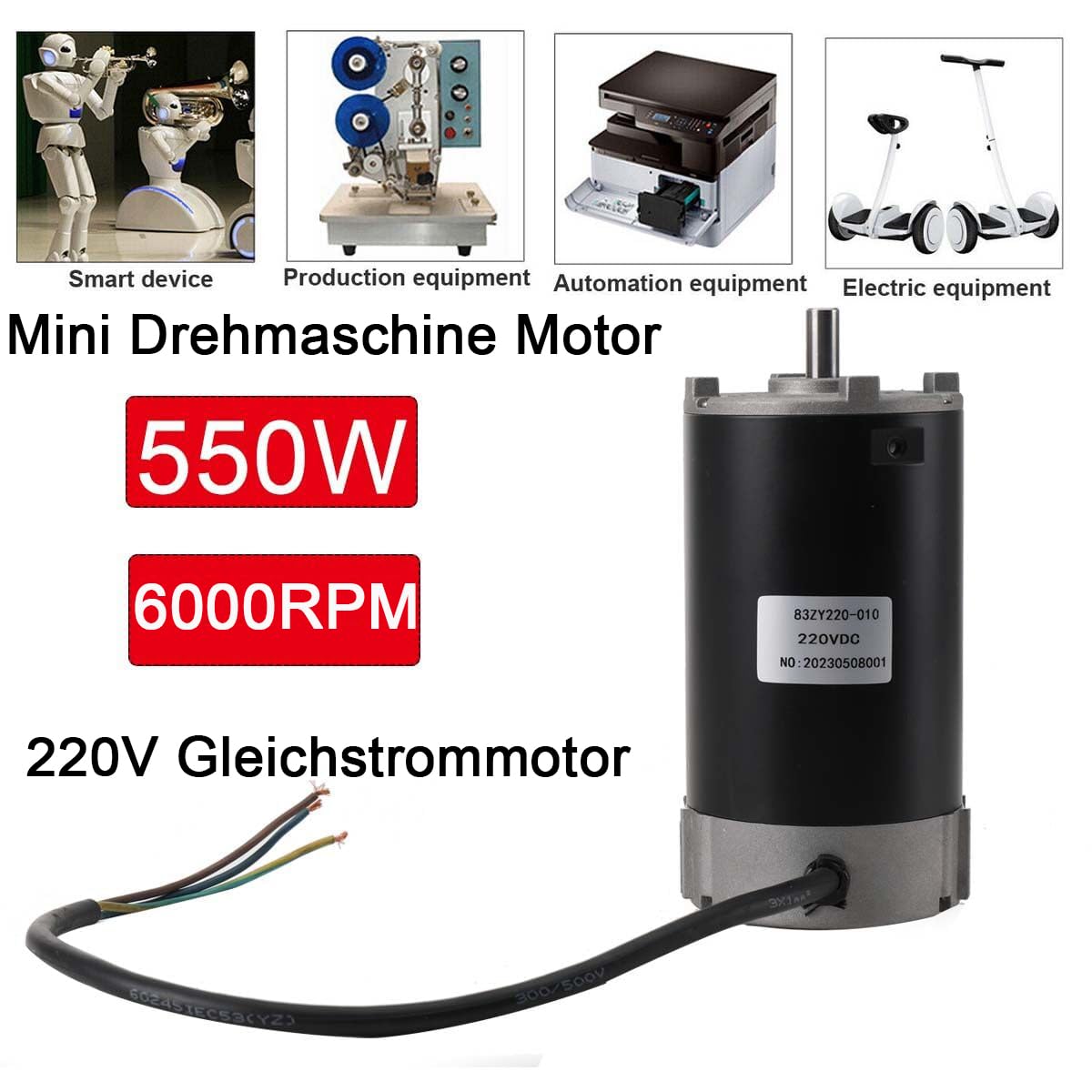 Mini Drehmaschine Motor, DC 220V 550W 6000 U/min Gleichstrommotor