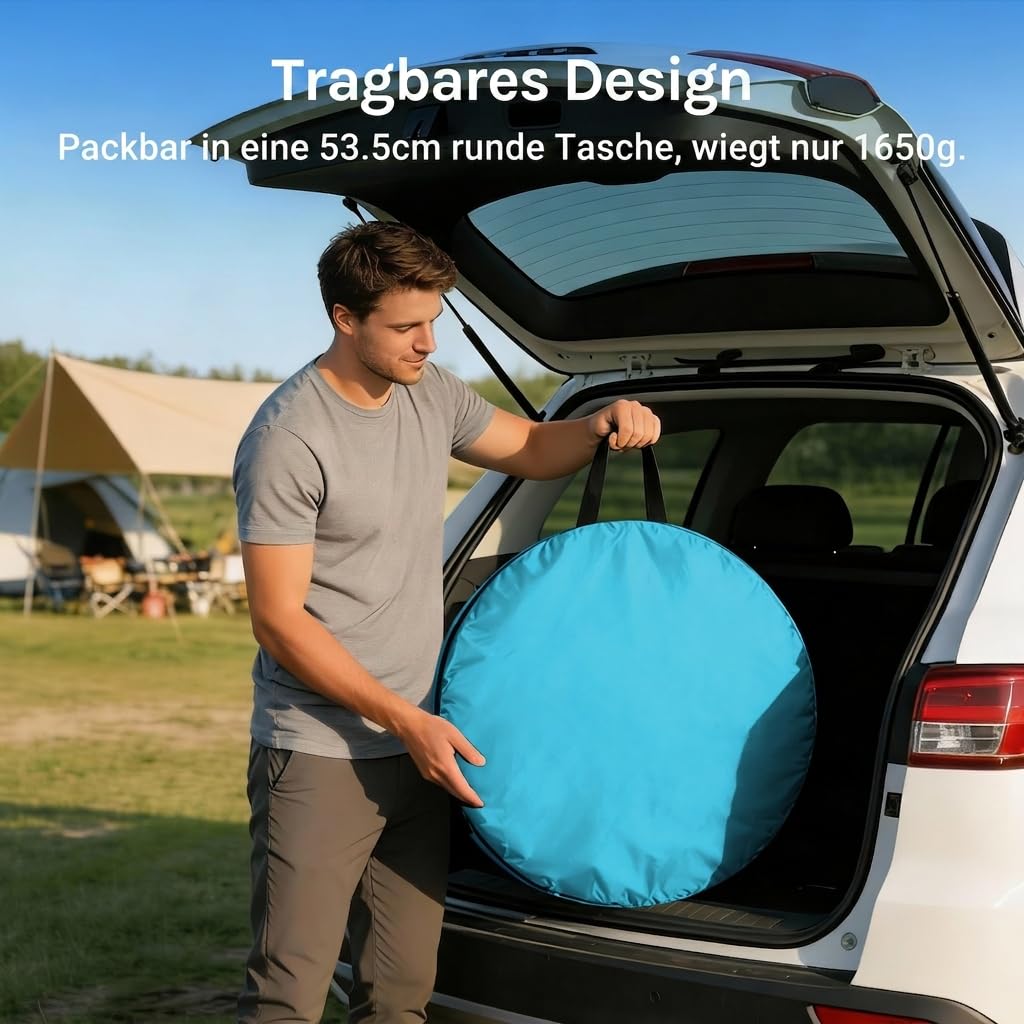 Wolfwise Strandmuschel Pop Up, Strandzelt mit UV-Schutz 50+, Sekundenschneller Aufbau, Wasserabweisend & Belüftet mit Sandtaschen für 2-3 Personen, 150x120x110 cm(59 ×47×43 in), Blau