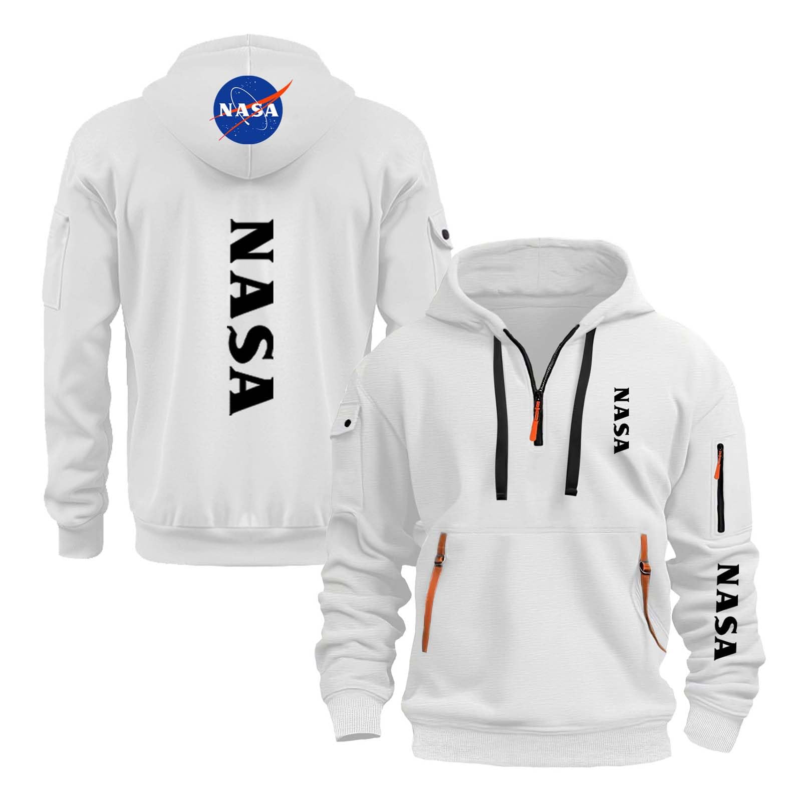 LPPALsjd Mens Comfy Hoodie Tracksuit for N.A.S.A Long Sleeve Sweatshirts Sportstyle Outwear Tops Pullover Hoody Plain Half Zip Jacket Printing with Pockets Coat-BaiSe||m