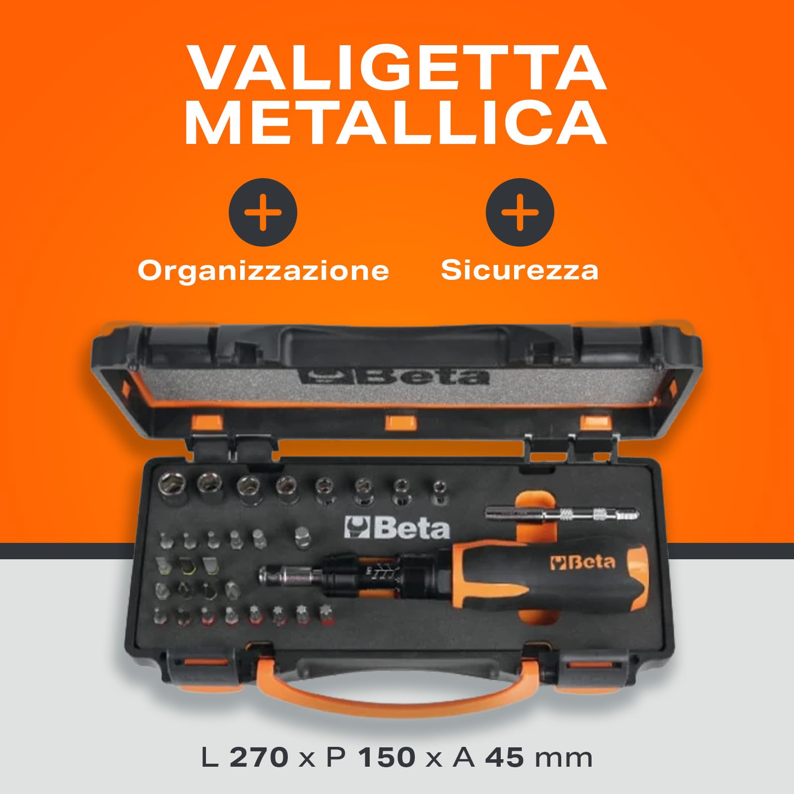 Beta 584/C31 - Assortimento di 31 utensili: 1 giravite dinamometrico, 8 chiavi a bussola esagonali, 20 inserti per avvitatori e 2 accessori