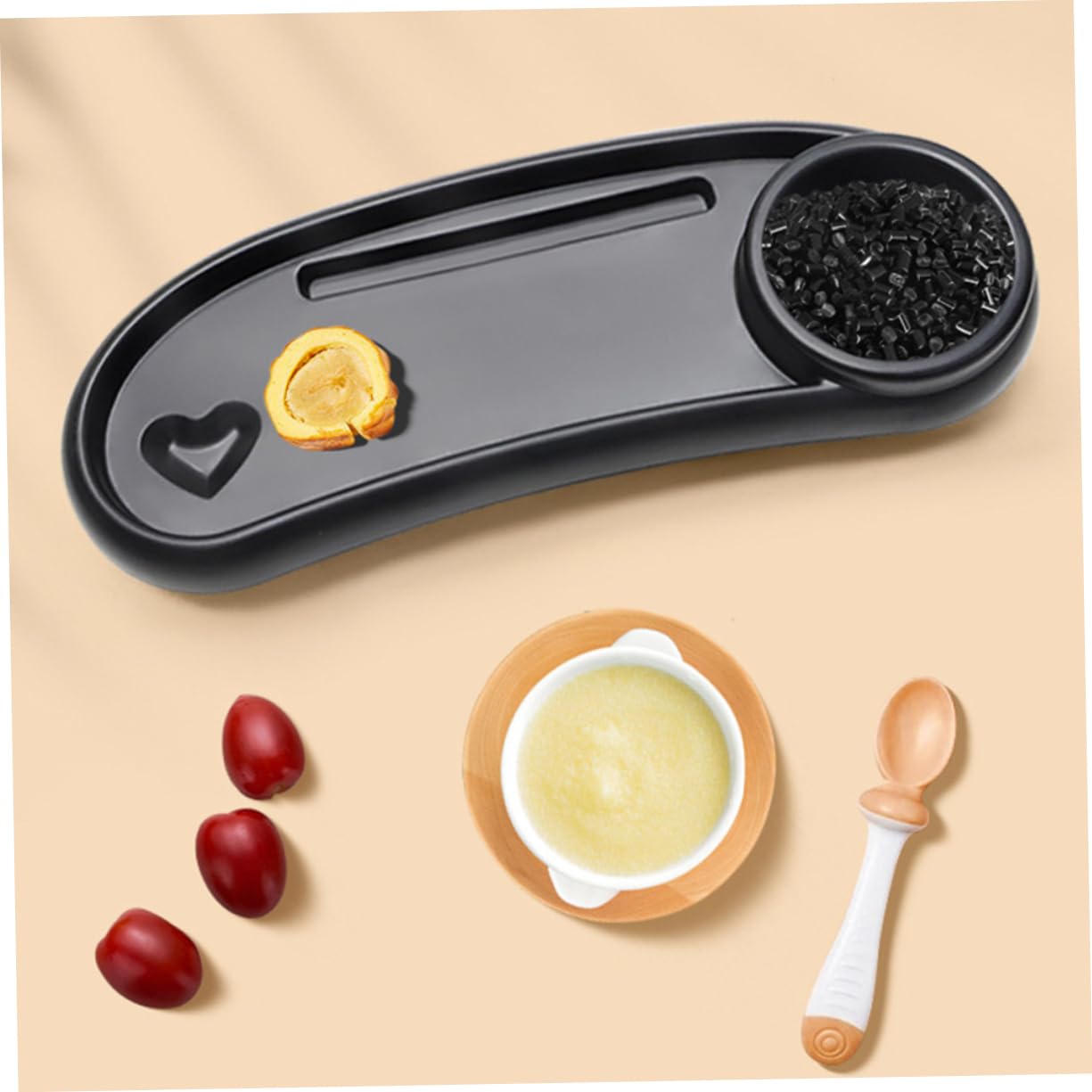 Plateau à Goûter pour Poussette Amovible avec Porte-gobelet Noir | Plastique, Stable et Sûr, pour Pram et Pushchair, Accessoire Bébé Pratique