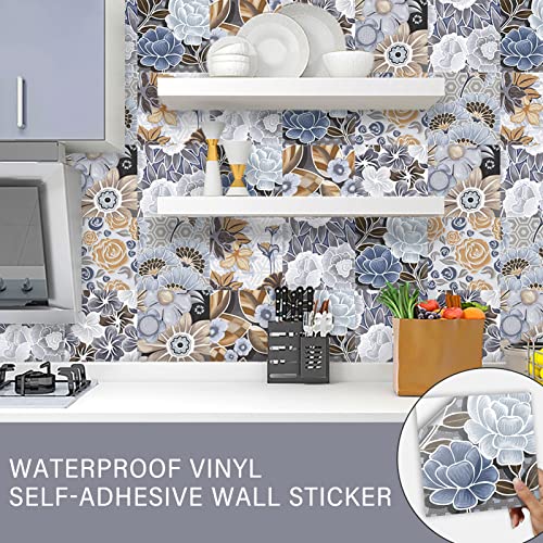 10Pcs Floral Pattern Art Style Decorative Wall Sticker Set,6X7 Inch Backsplash Vinyl Waterproof Tile Peel Stick Self-Adhesive Wall Decals,Diy Home Staircase,Furniture Decor Kitchen Oil Proof Removable #TOP1