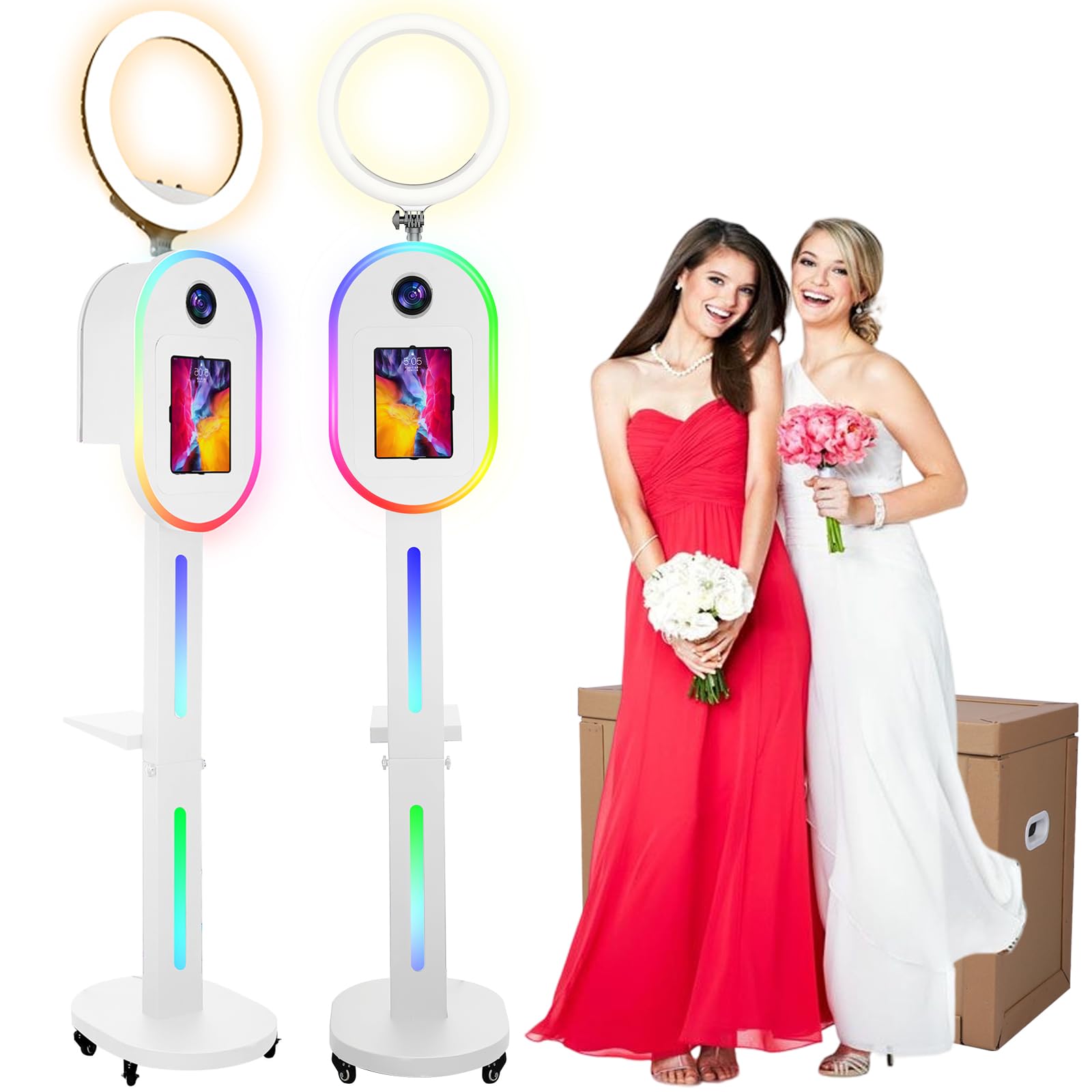 ZLPOWER Photo Booth for iPad 10.2" 10.9" 11" 12.9" 13" for Camera Dualuse Selfie Station APP Control RGB Ring Light Music Sync Light Box Photobooth