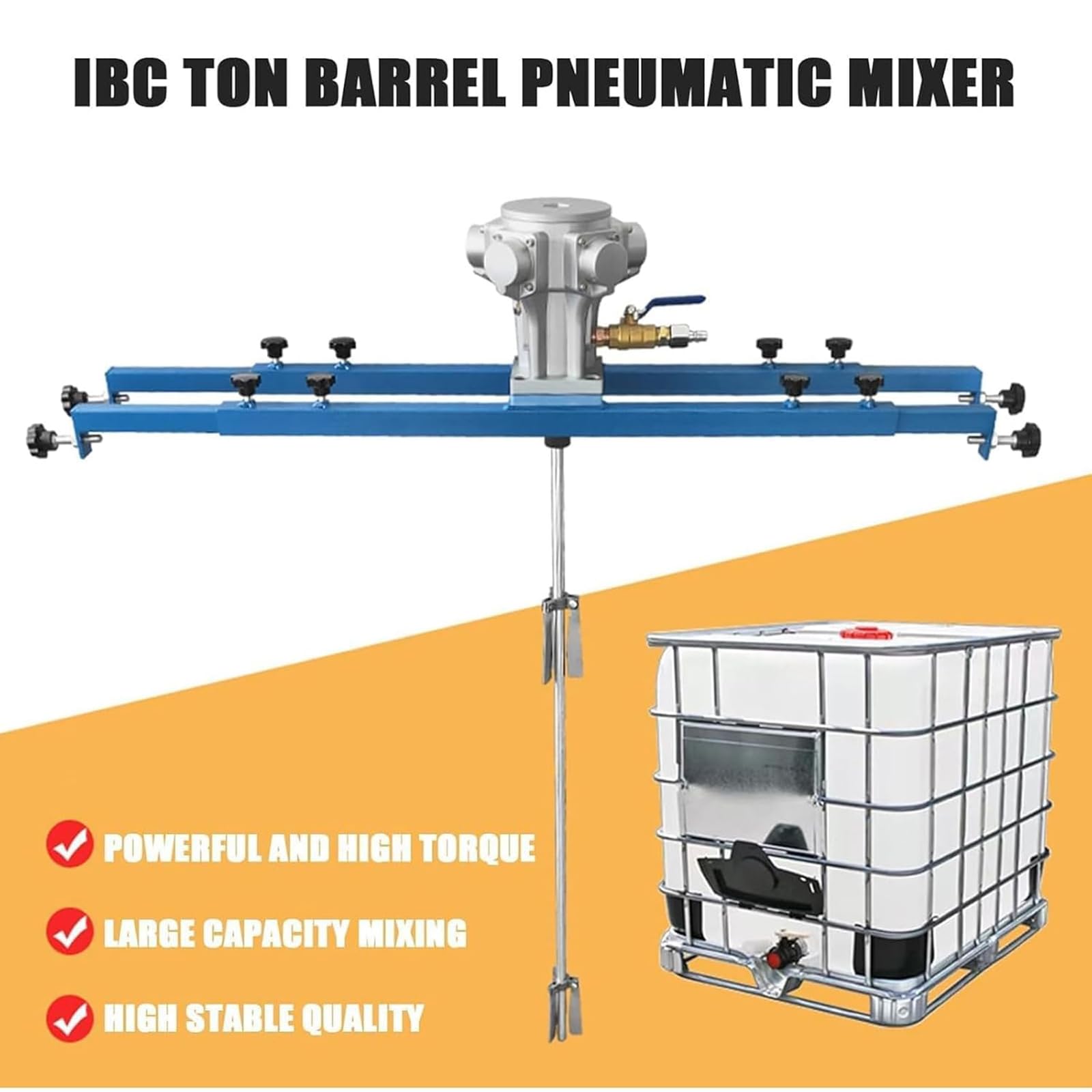Agitador Neumático para Tanques IBC De 1000 L/1 Tonelada, Mezclador Neumático De Tanques De 1 HP, Impulsor De 250 Mm De Diámetro, Mezclador De Pintura De 265 Galones, para Tinta Y Pintura.