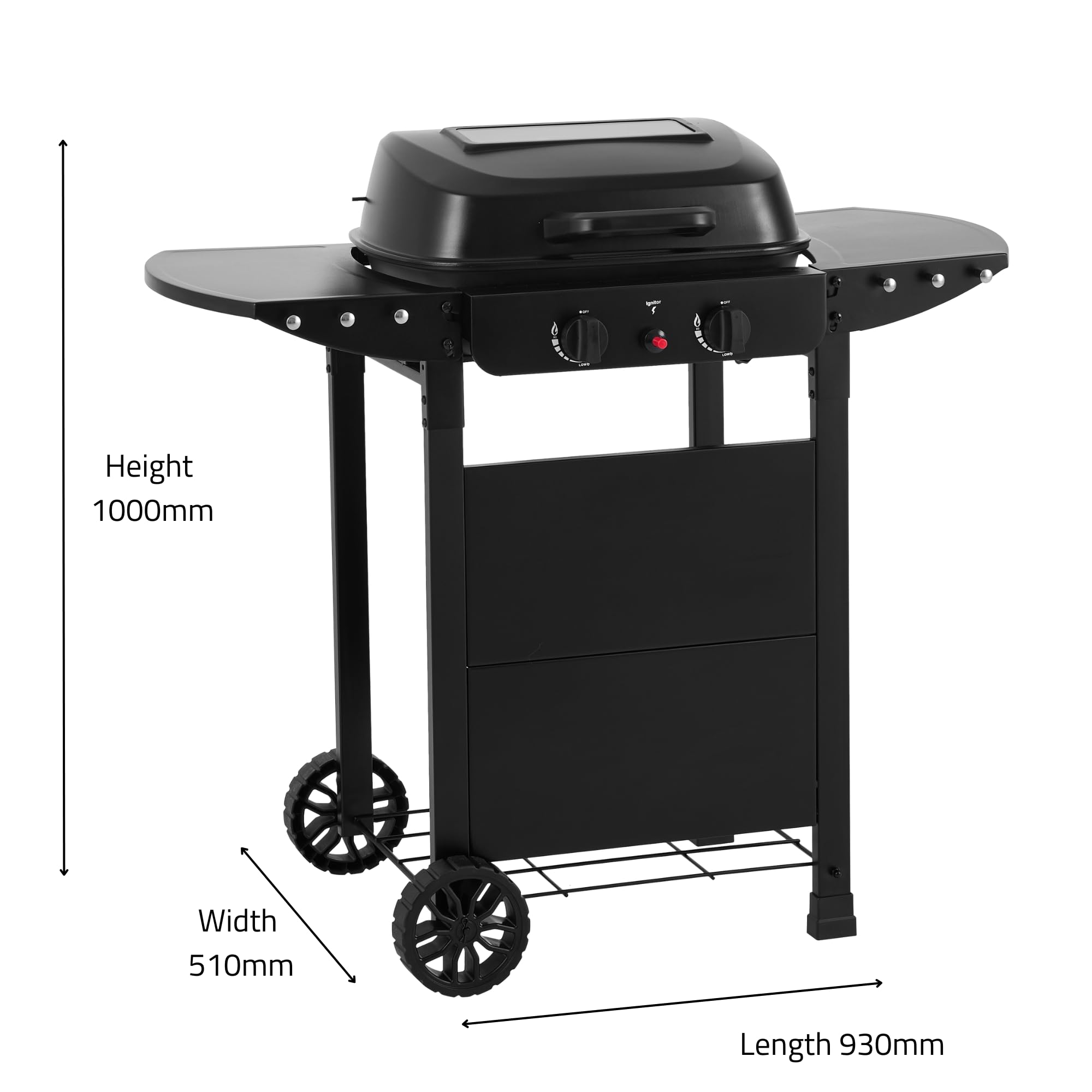 2 Burner Gas Grill BBQ including Cover, Lid and Lava Rock, Foldable Side Tables, Generous 47 x 37cm Cooking Area, Perfect for Outdoor Cooking - 3