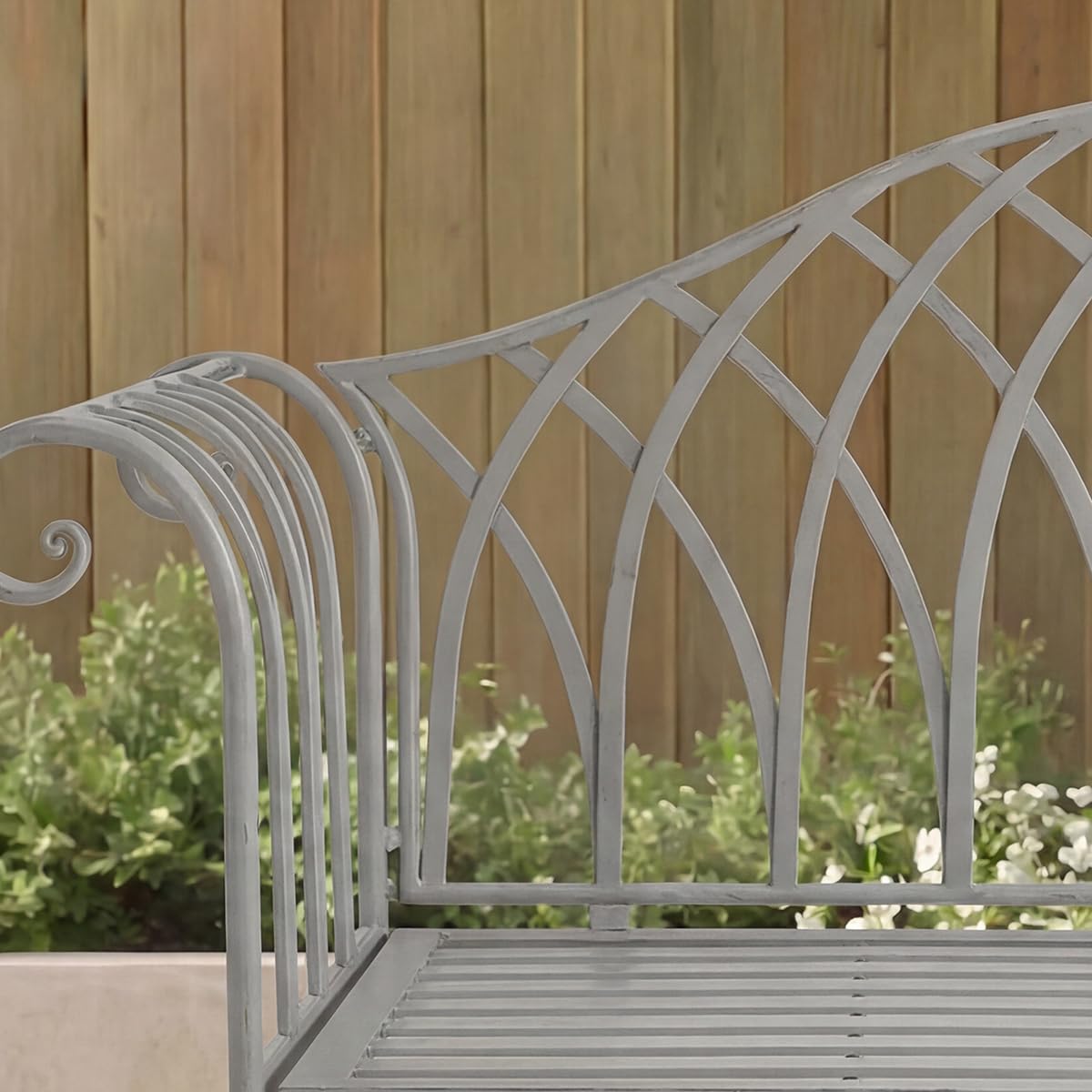 CHARLES BENTLEY Banc extérieur 2 Places Fer forgé Gris, Design Rustique, accoudoirs courbés, Style élégant, résistant à la Rouille, mobilier terrasse Jardin (128x44x93cm)