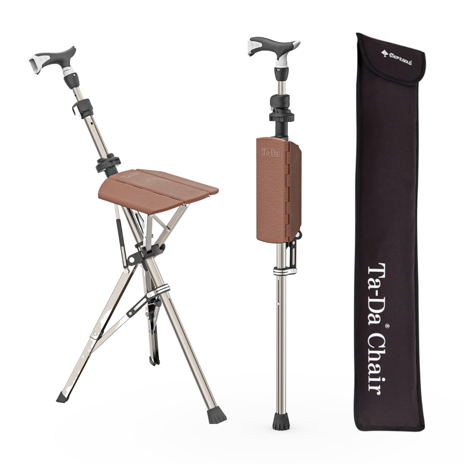 Ta-Da Chair Series 1 Pro, Portable Trekking Hiking Pole, Folding Walking Stick with Seat, Walking Cane with Chair, Foldable Chair, Lightweight Aluminum, Easy Carry and Storage, Anti-Slip