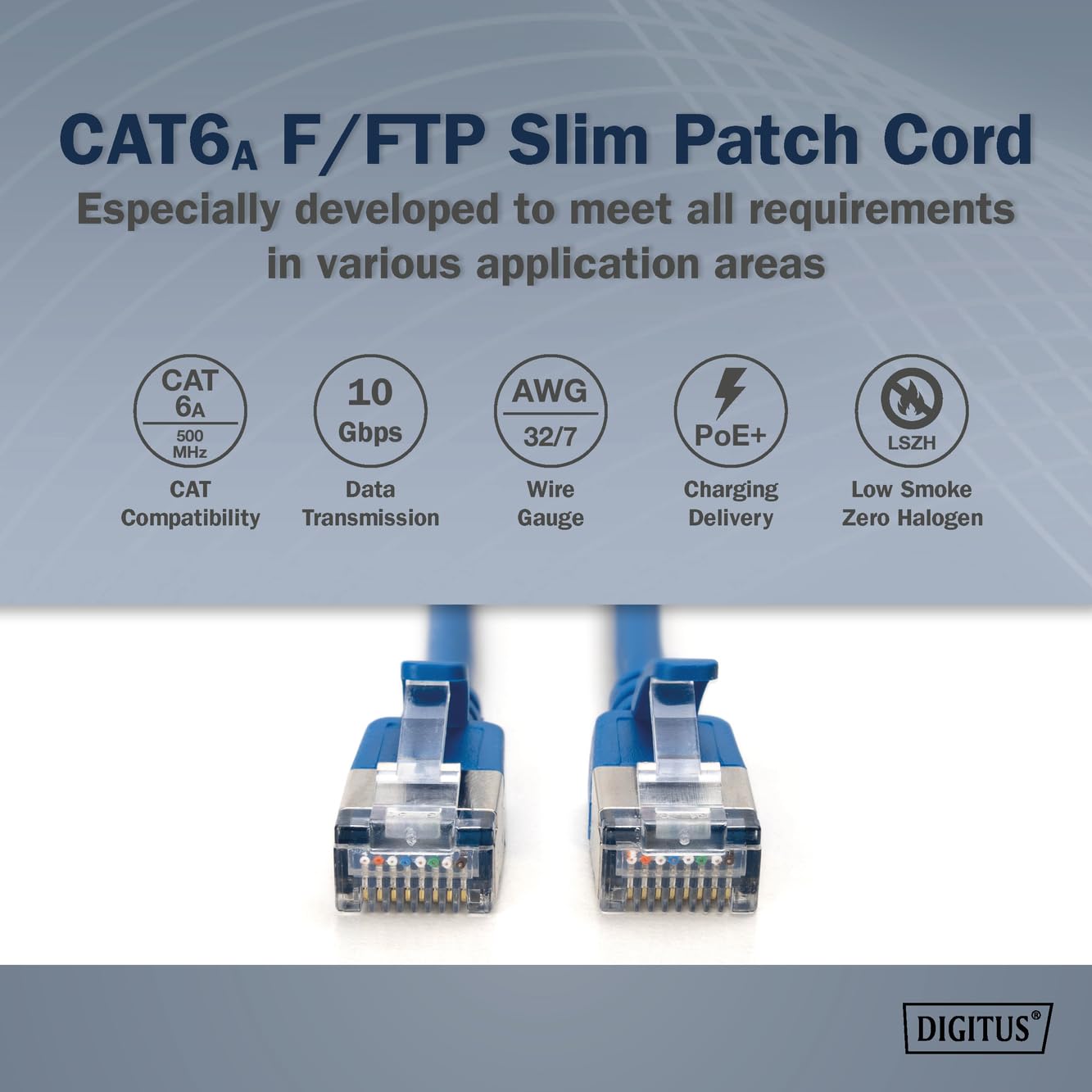 DIGITUS Câble LAN Cat 6A – 5 m – 10 pièces – Slim – F/FTP – Bleu | 10 Gbit/s – Blindé – PoE+ – AWG 32/7 – LSZH – Câble réseau RJ45 – Compatible Cat 6 et Cat 7