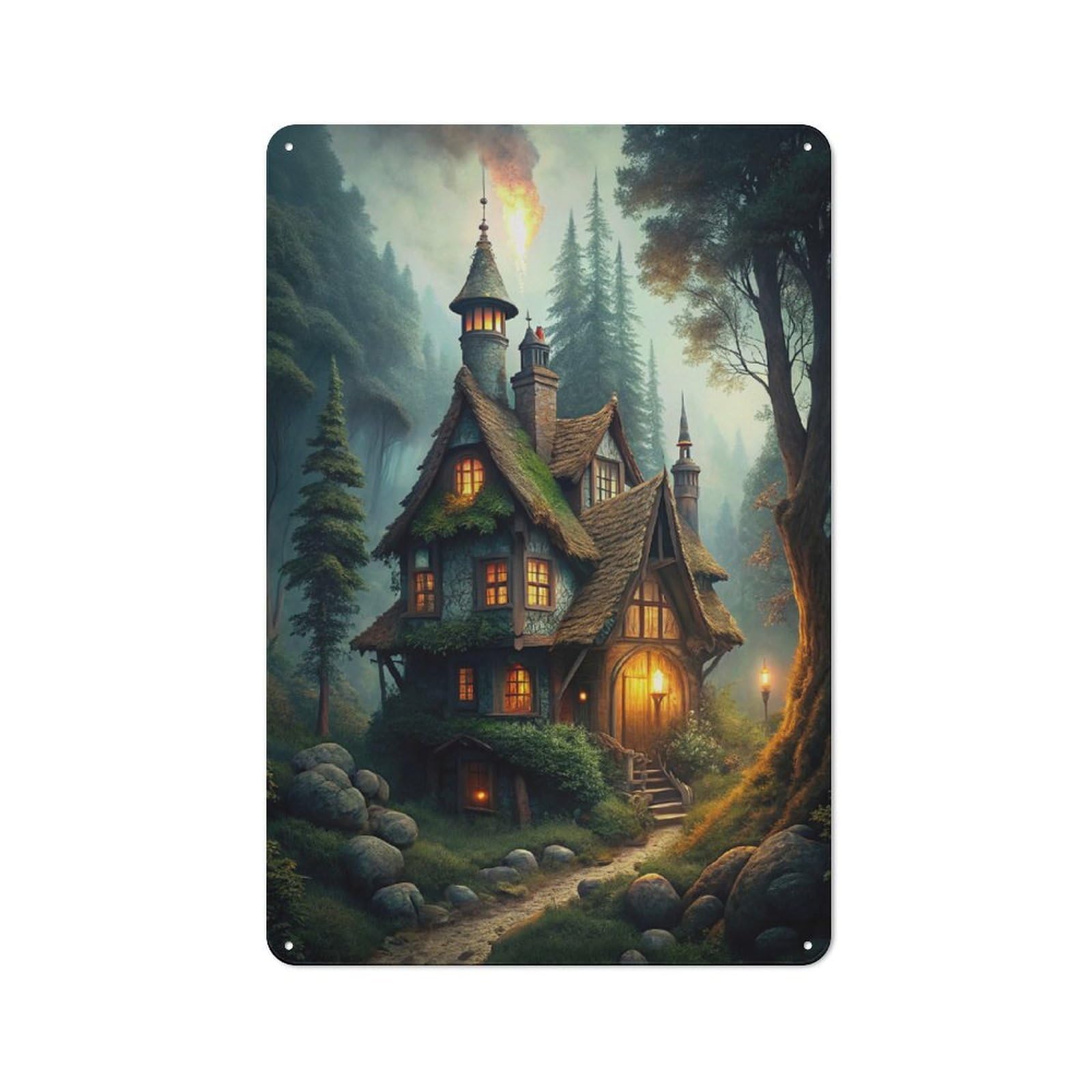 Junmoney Enchanted Cottage In Misty Forest Shed Metal Sign With Design 30X20cm, Outdoor Room Shed Wall Decor For Shed, Garden Room, Porch Or Garage