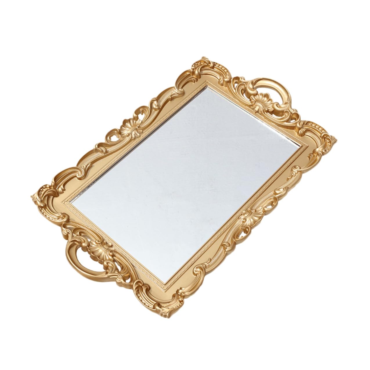 Plateau miroir vintage pour parfum et maquillage en matériau léger et solide