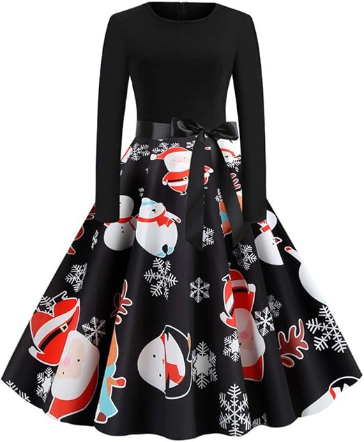 Women's Christmas Dresses with Belt,Morbuy Vintage Elegant Long Sleeve
