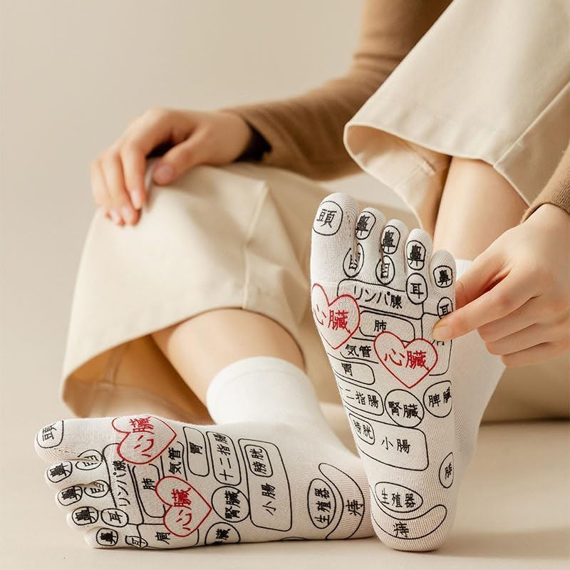 [MIOBER] 足ツボ 靴下 足裏つぼ靴下 足ツボソックス ５本指ソックス 反射区 プリント くつした ツボ押しやすい マッサージ