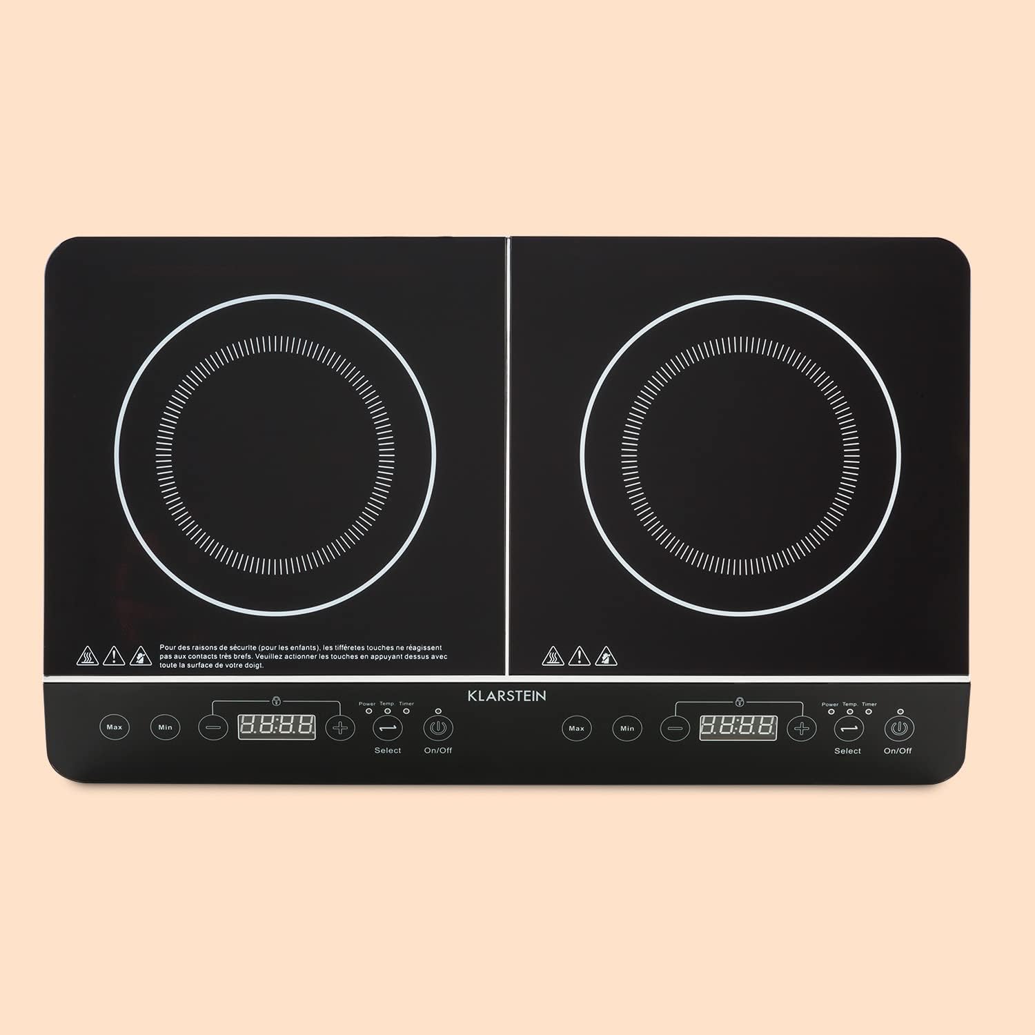 Klarstein VariCook Slim Double Induction Hob 3500W, 240°C, 10 Adjustable Power Levels, Glass Surface, Timer, Touch Control via Surface, Black