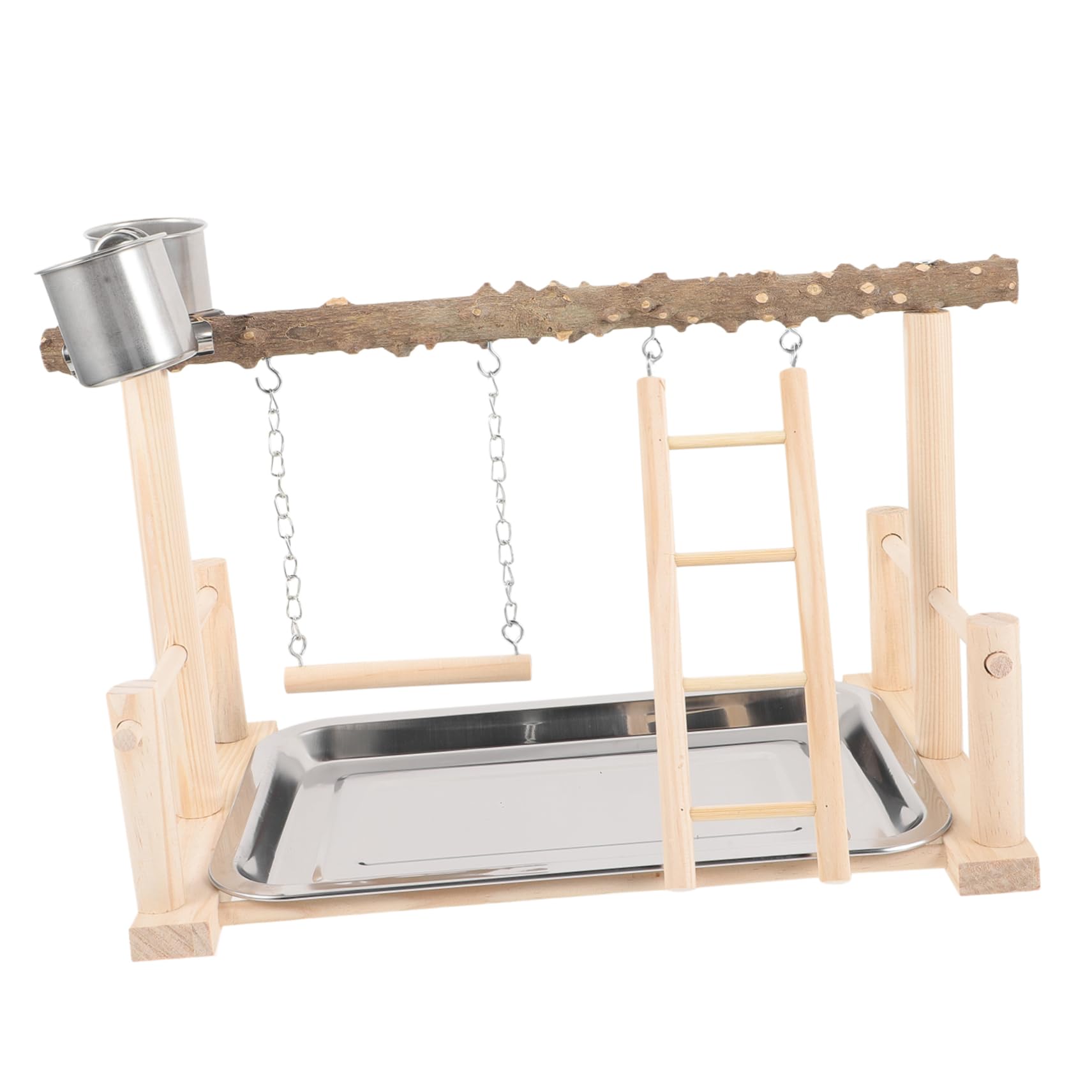 SUPVOX Soporte Comedero Madera Cómoda Natural Percha Pájaros de para o y Integrado, Adecuado para Loros y Aves Pequeñas en Jaula Exterior