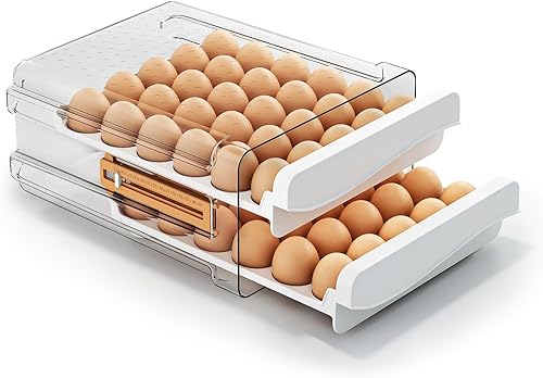 Contenedor de huevos para refrigerador, 60 unidades, organizador de huevos de gran capacidad para refrigerador, contenedor de almacenamiento de
