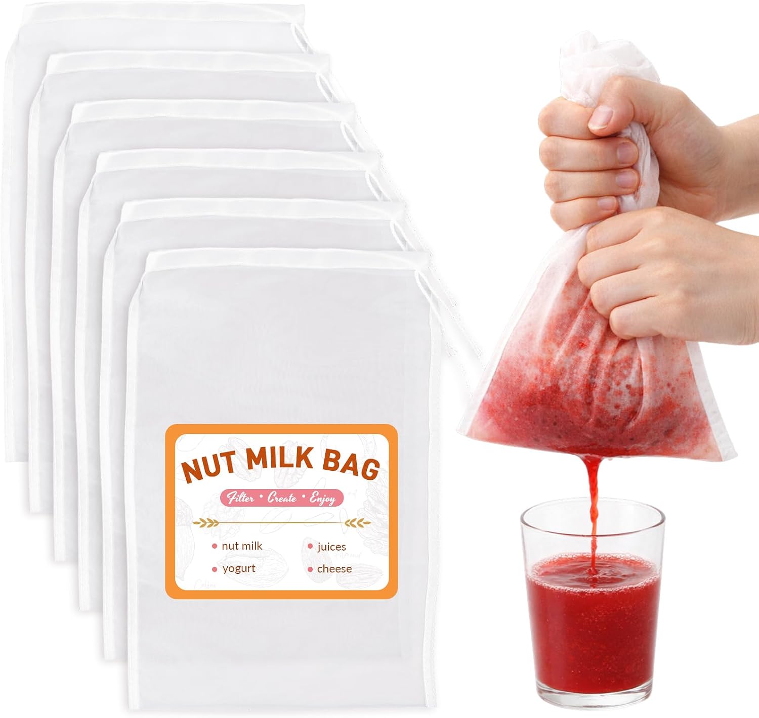 6 Pack Nut Bag Strainer 12 x 8 Inch Fine Mesh Cheese Cloth