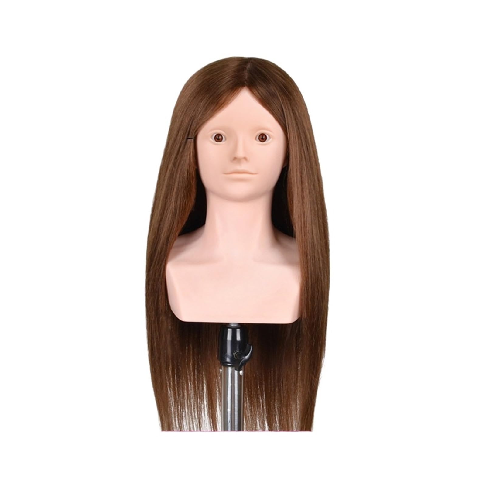Training Mannequin Head Wig with Shoulder 24'' 80%Real Hair Hairstyles Hairdresser Practice Traning Braiding(70Real Hair Brown-)