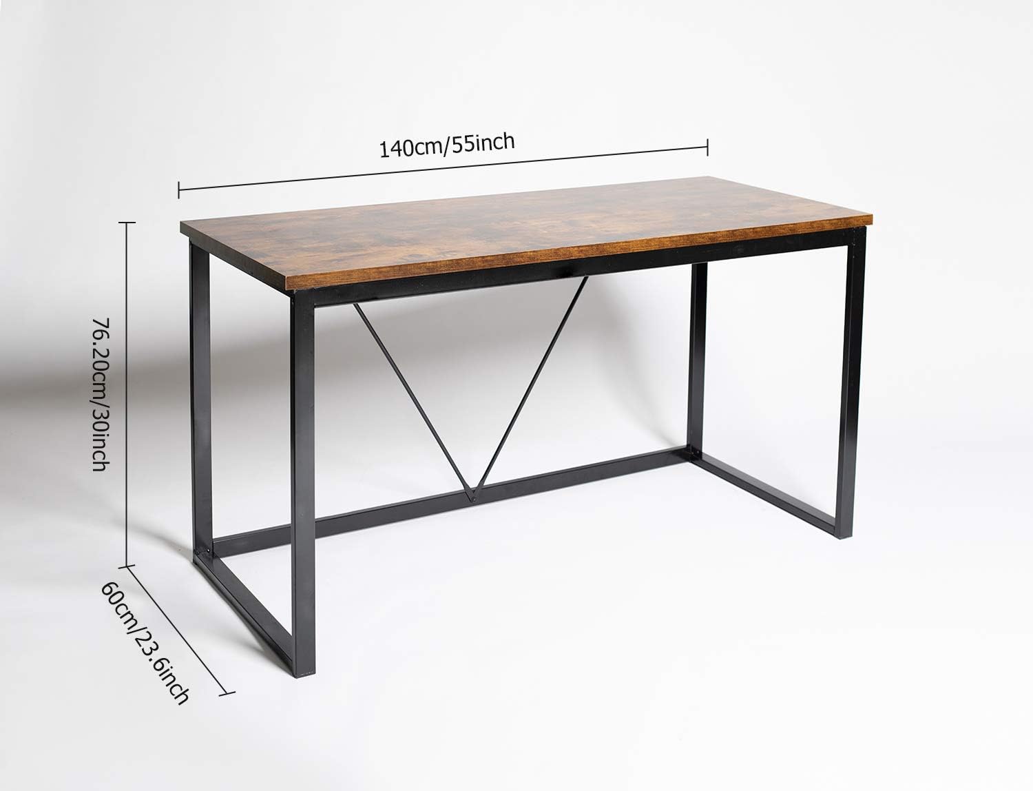 Computer Desk Writing Desk 55 inch Industrial Wooden Style Vintage PC Laptop Table with 0.98" Thicker Board Sturdy Home Office Desk, Retro Brown