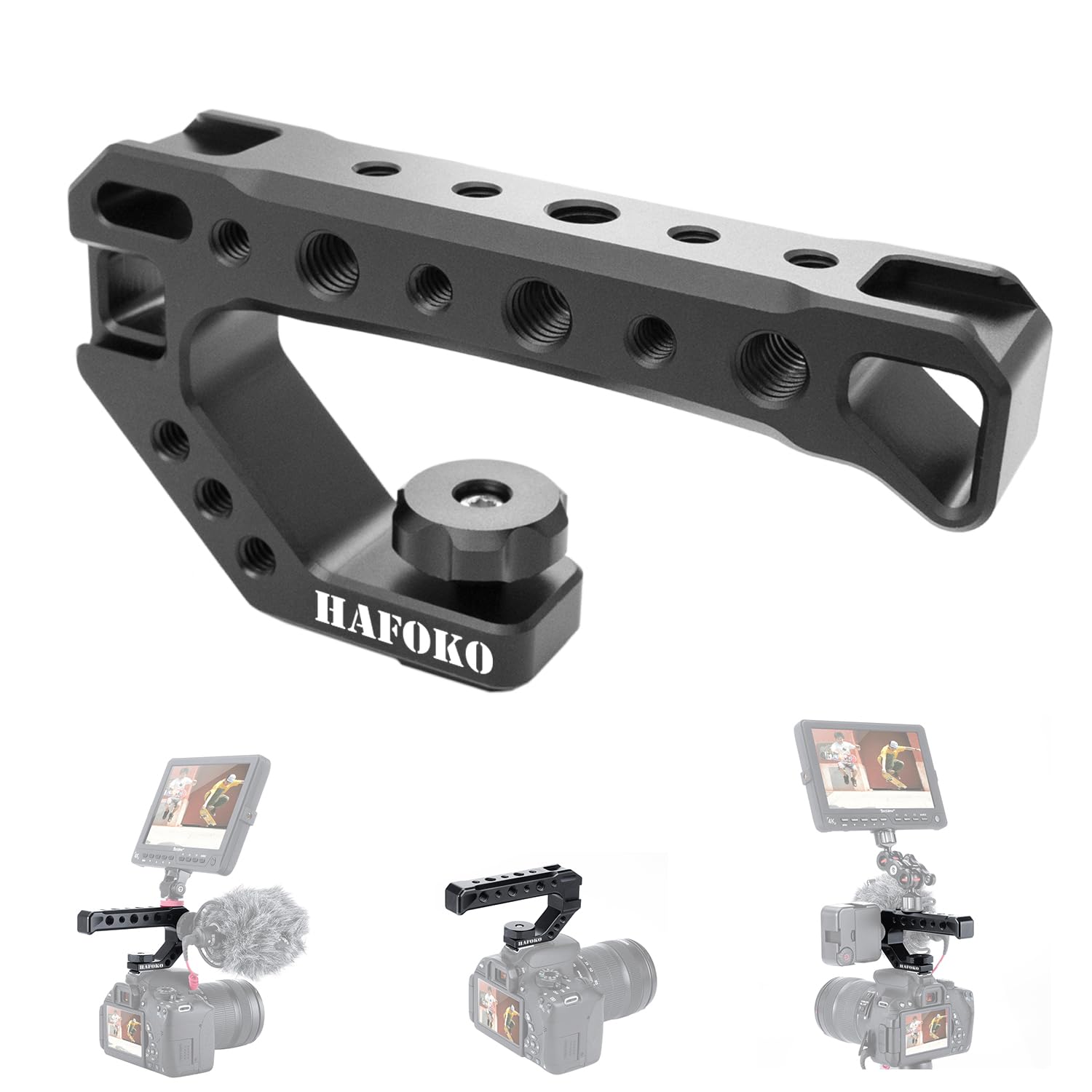 R005 Camera Top Handle Camera Top Cheese Handle Grip Universal Video Stabilizing Rig W 3 Cold Shoe Adapters to Mount Microphone, LED Light, Monitor, Easy Low Angle Shoots Metal