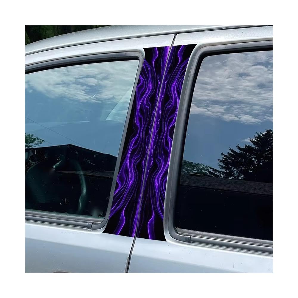 Bertdcx One Color Car Pillar Decals Waterproof Stickers Symmetric Purple Flames Protective Polyethylene Film Auto Parts
