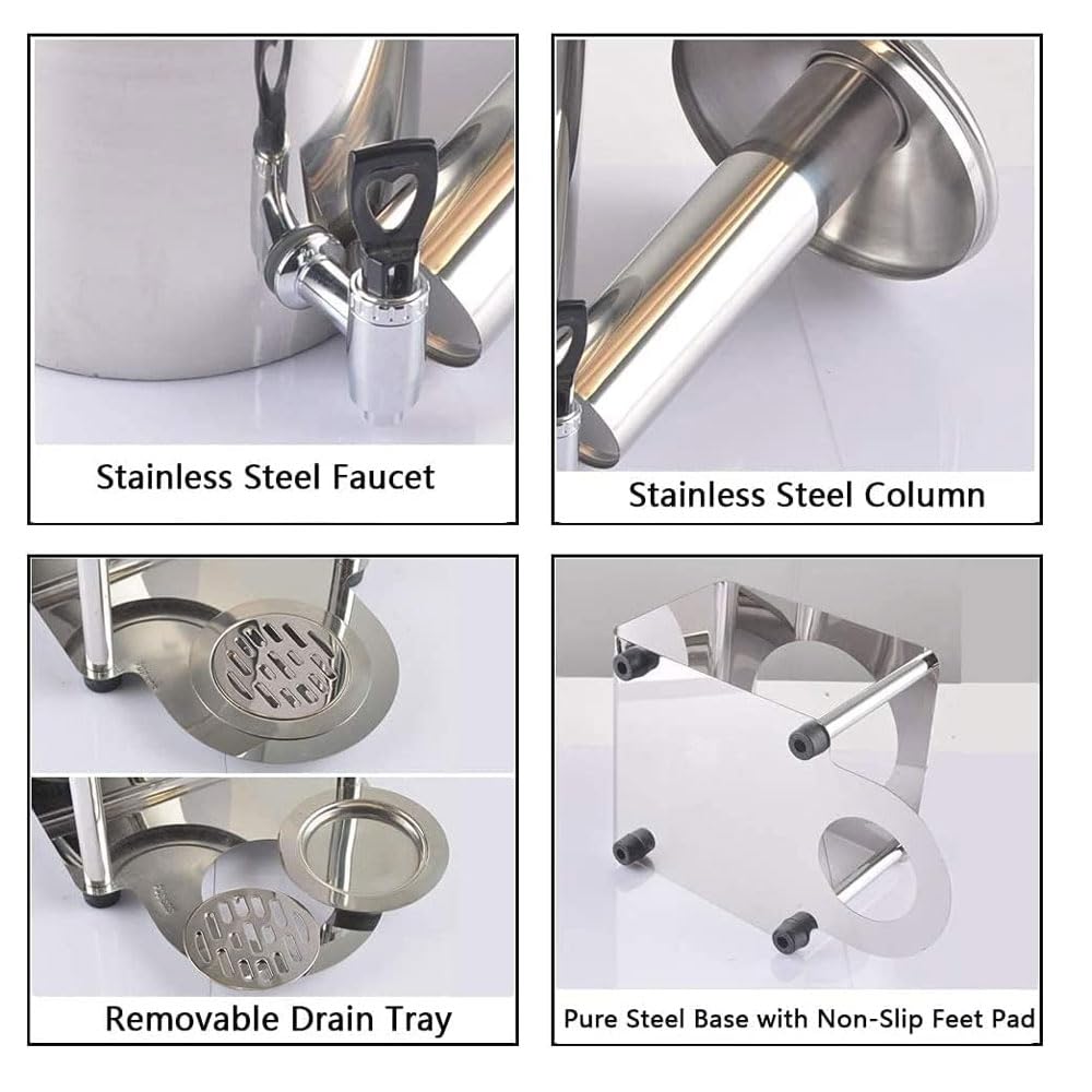 Dispenser per bevande in acciaio inossidabile da 16 litri, dispenser per bevande con doppio contenitore, con nucleo centrale per ghiaccio e vassoi antigoccia, dispenser per succhi di bevande calde