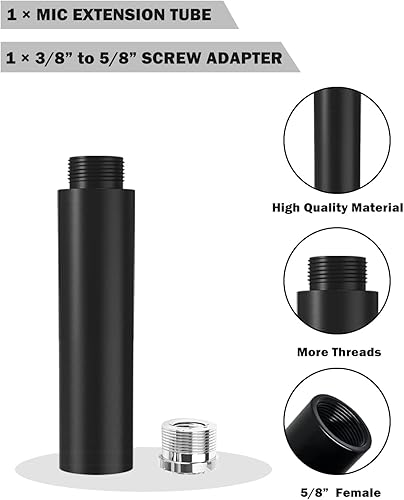 Miniatura 2 de Tubo de extensión de soporte de micrófono, tubo de extensión de micrófono macho de 5/8 pulgadas hembra a 5/8 pulgadas para soportes de escritorio y