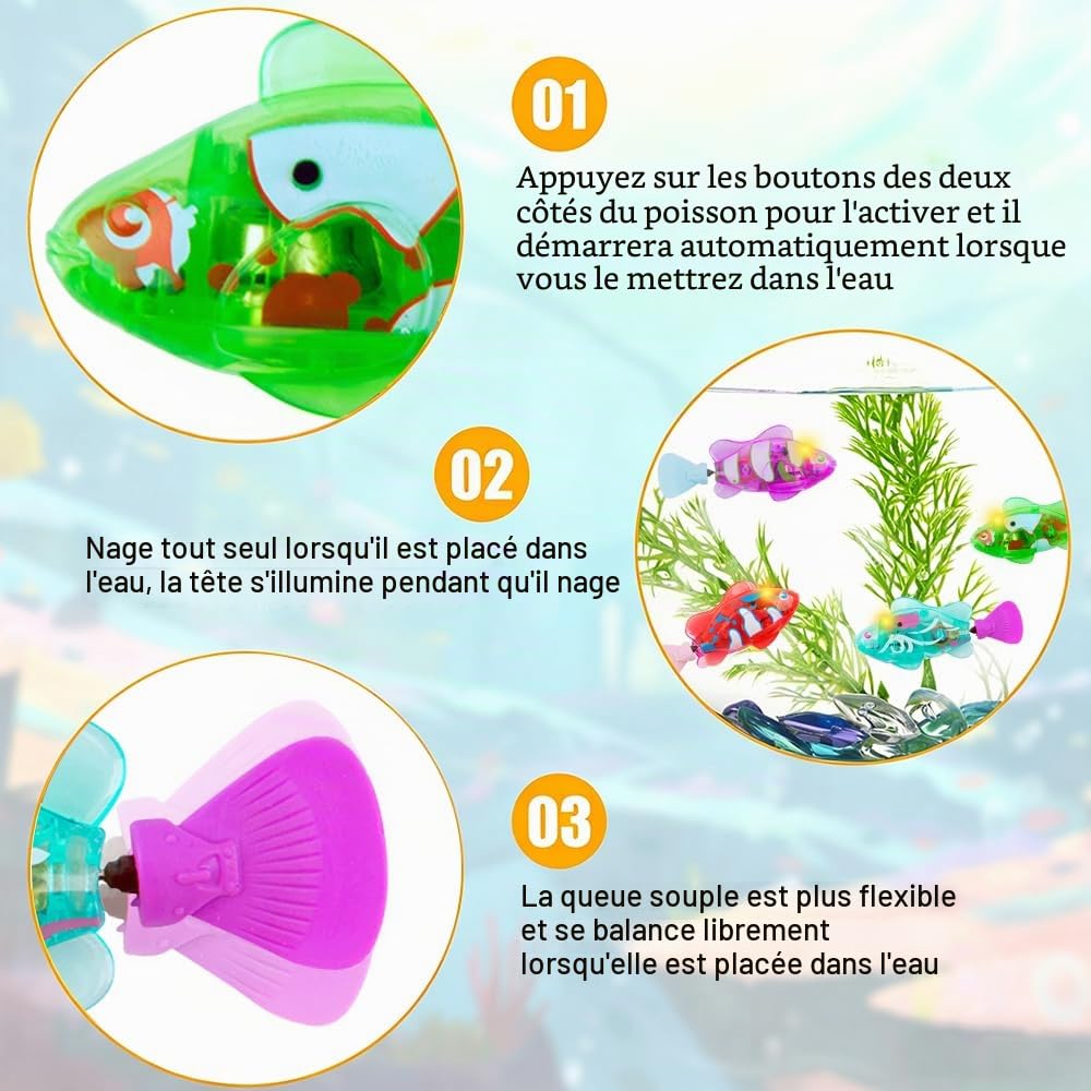 4 pièces de jouets Robo Fish pour chats, poisson électronique pour animaux de compagnie, Robo Fish, poissons électriques avec lumières, fonctionnant sur piles, jouet interactif flottant pour