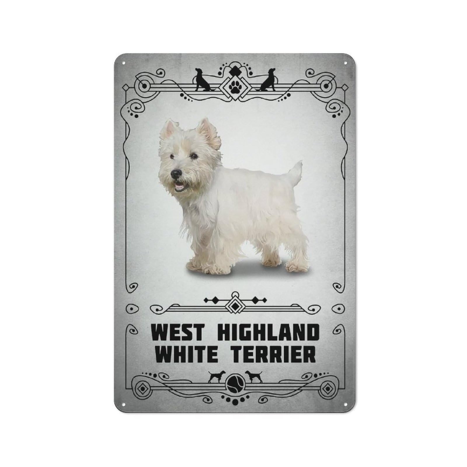 Junmoney Style-9 Highland White Terrier Decorative Tin Sign 30X20cm, Distressed Look Vintage Wall Decor For Lounge, Study, Pub Or Wall Gallery