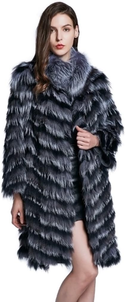 Women's Natural Silver Fox Fur Knitted Jacket Coat