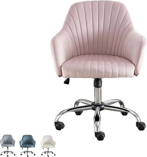 Miniatura 1 de Silla de oficina en casa de terciopelo con base dorada, cómoda y moderna silla de escritorio linda, silla giratoria ajustable para sala de estar,