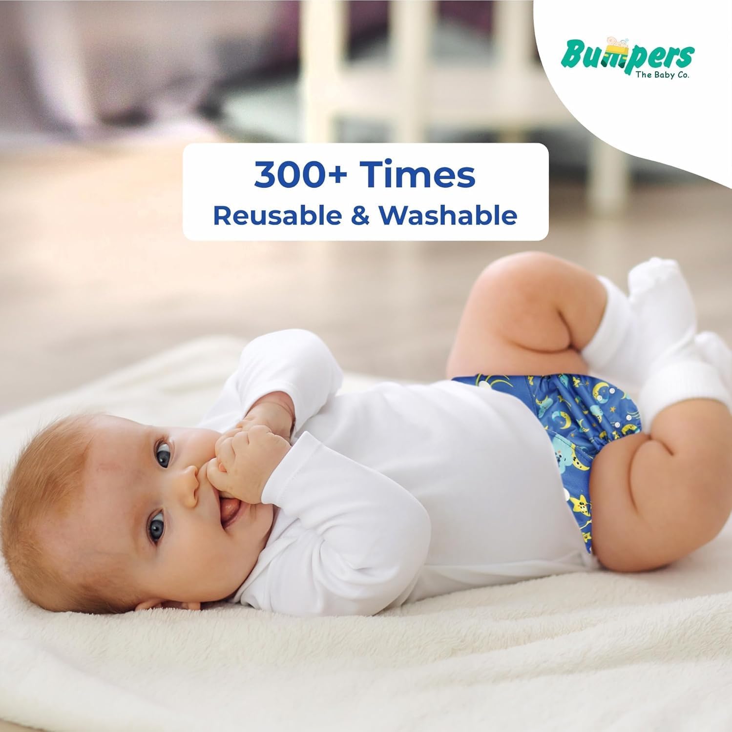 Bumpers Premium & Ultra Soft Reusable Cloth Diaper|Extra Absorbant, Washable, Waterproof & Adjustable Cloth Diaper for Babies/Kids (Combo, Free Size, Royal Blue+Beige) - Image 7 thumbnail