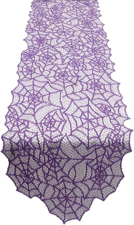 Bandera de tela de araña de encaje tejida de Halloween, color morado, 13 x 72 pulgadas, decoración de mesa para el hogar, cocina, restaurante,