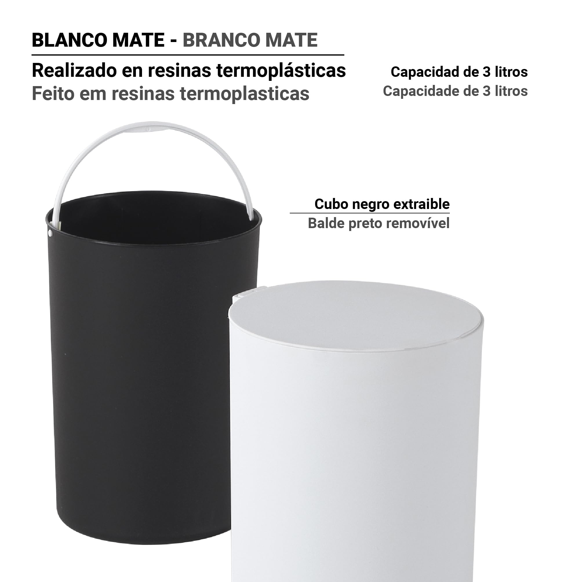 Gedy SHARON Papelera de baño con pedal 3L - Cubo de basura compacto con cubo interior extraíble, Fabricada en resinas Termoplásticas, 15,8 x 19,5 x 25,4 cm, Blanco mate