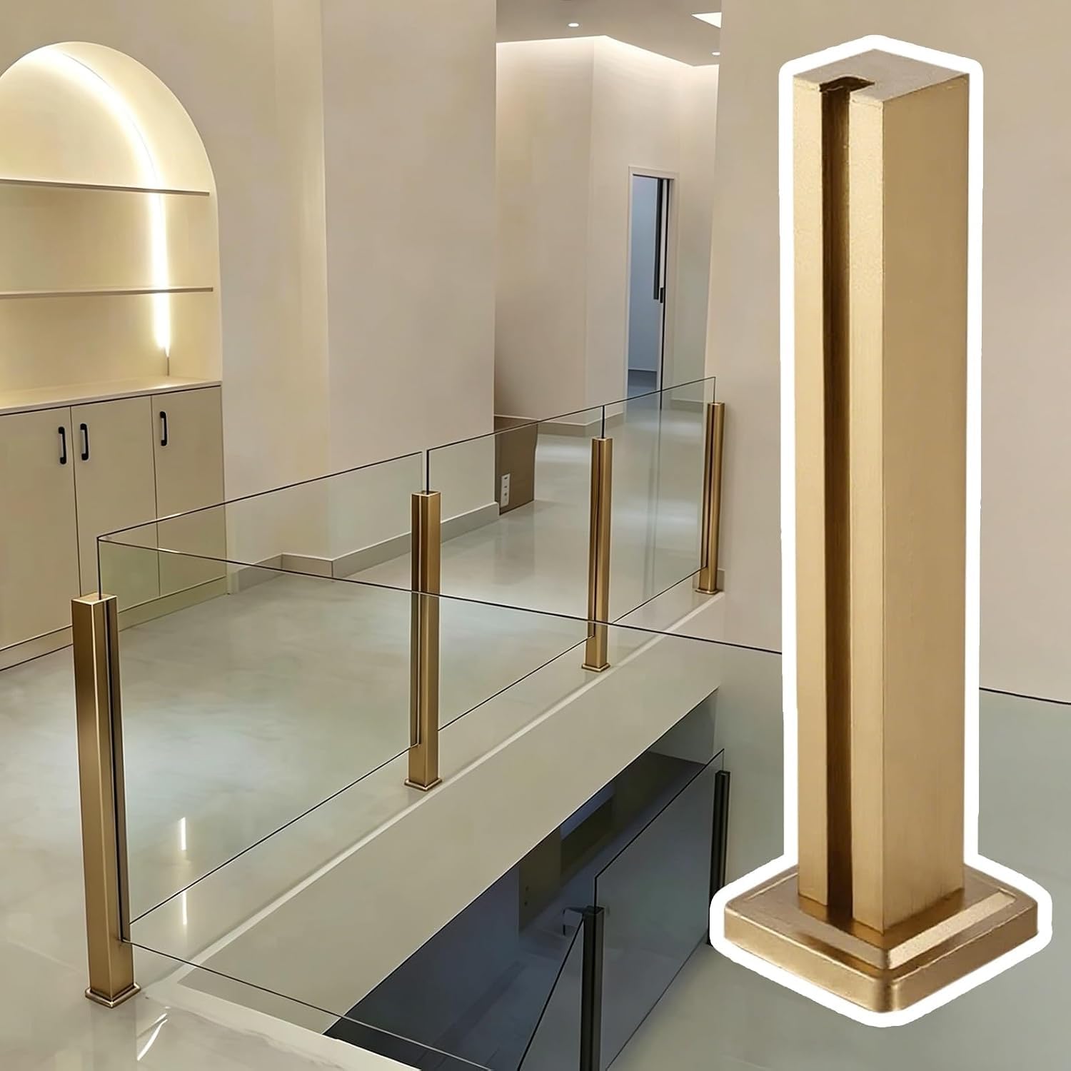 AVLLSO Stainless Steel Balustrade Posts Indoor Stairs Balcony Patio Frameless Glass Railing Column, Metal Square Glass Balustrade System(End Post,105cm/41.3in)