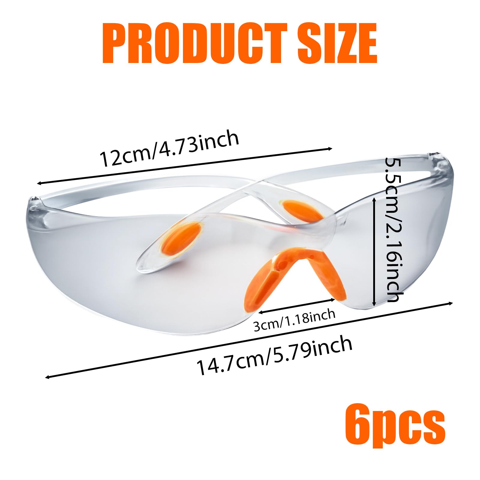 EujRcf 6 Pcs Safety Goggles Adult, Safety Glasses for Work Clear Protective Eyewear for Construction Laboratory Chemicals - Image 2