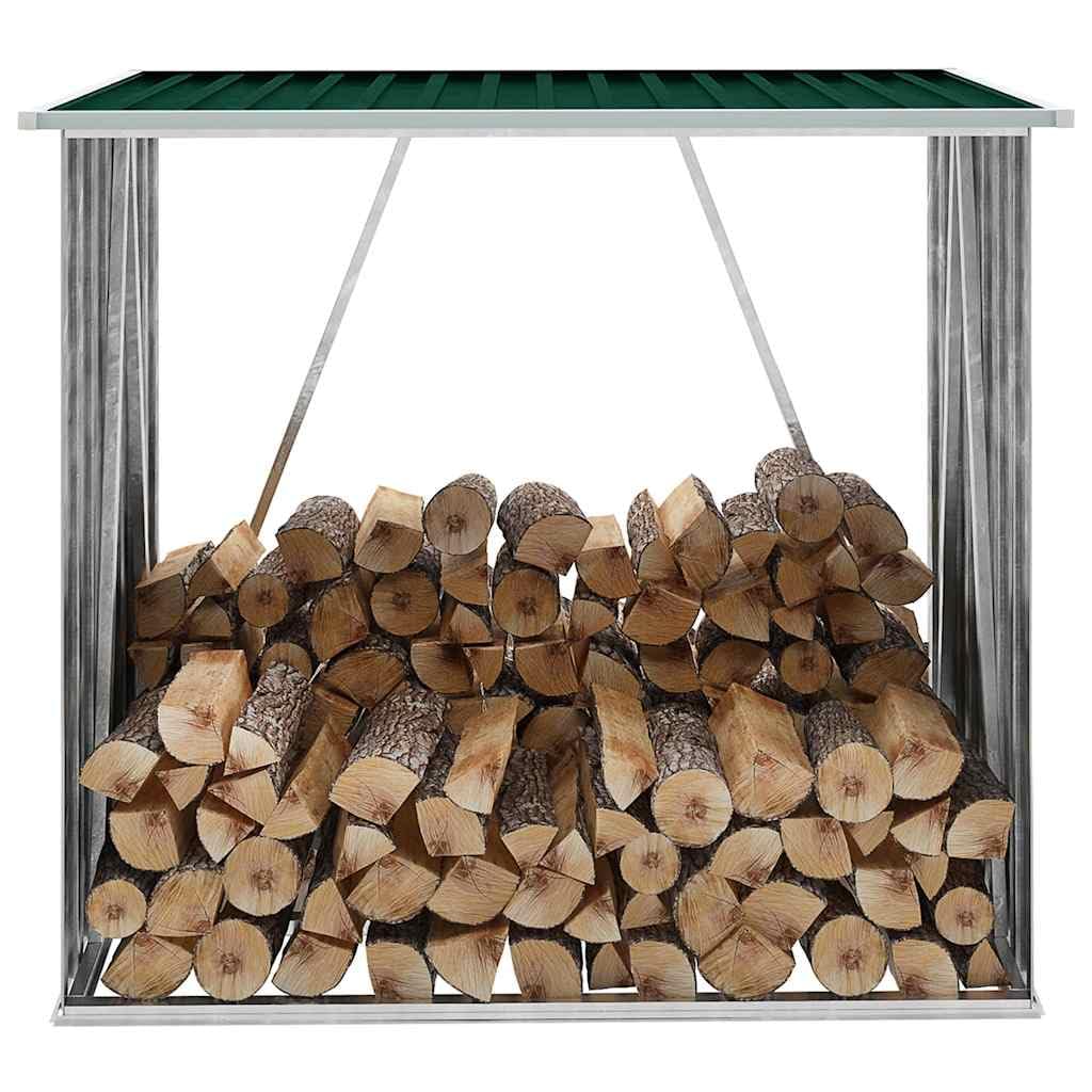vidaXL Casetilla para Leña Acero Galvanizado Almacenaje Soportes Bolsas Orden Casa Jardín Hogar Chimenea Decoración Verde 163x83x154 cm