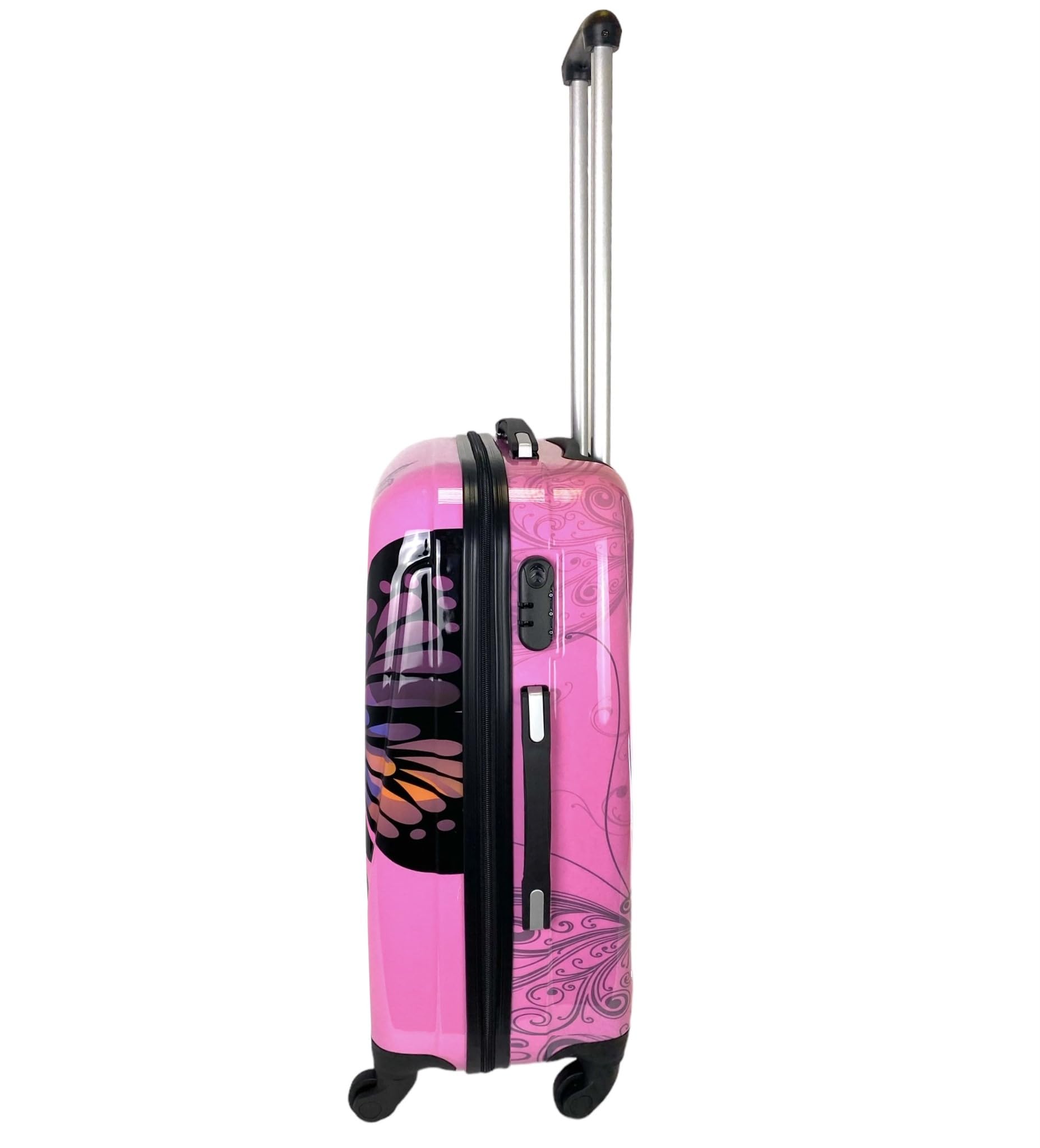 Maleta de Viaje Equipaje para Viajar en avión 4 Ruedas giratorias Estampado Mariposa candado de combinación (Mediana - Rosa)
