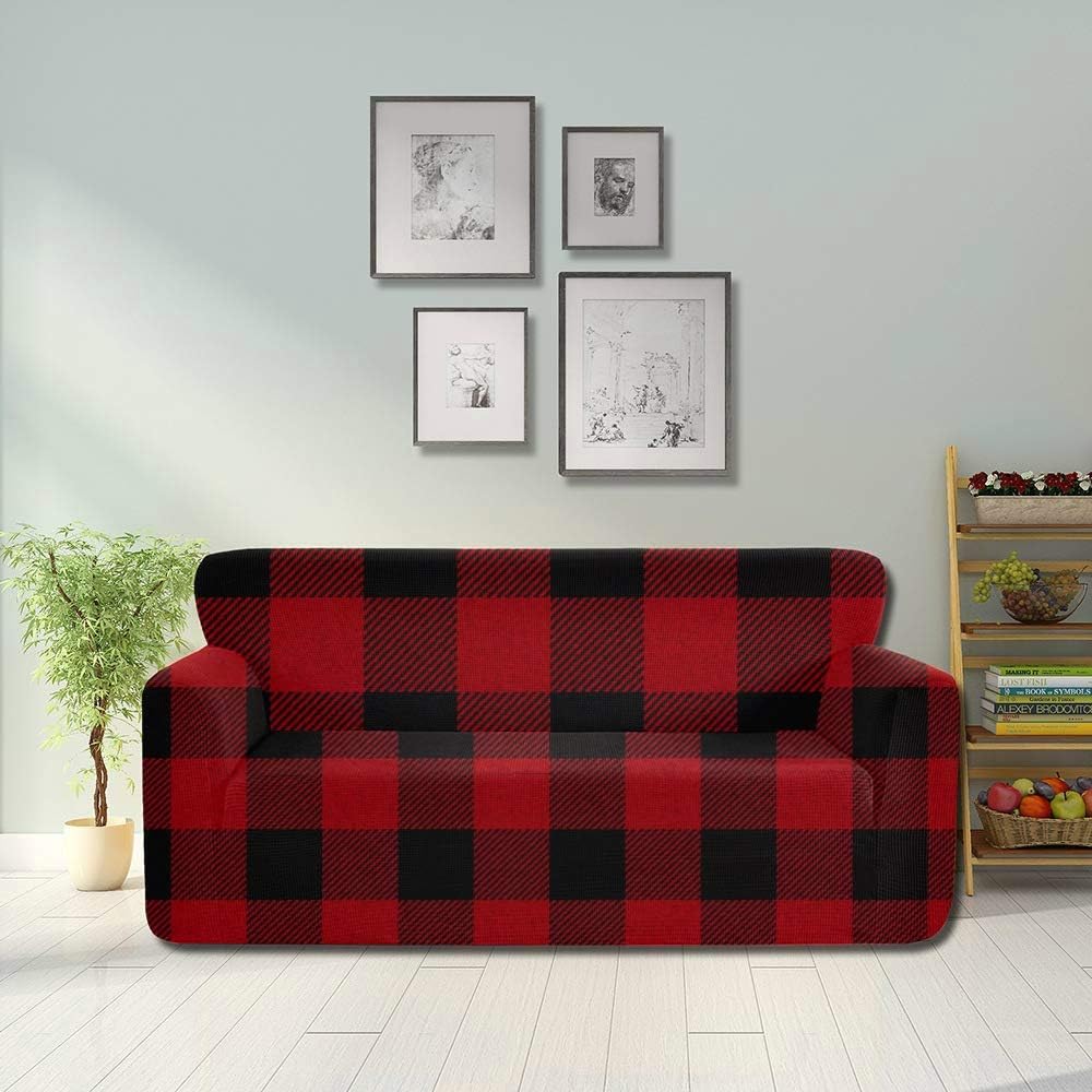 YUMOING Seamless Red Black Buffalo Plaid Large Chair