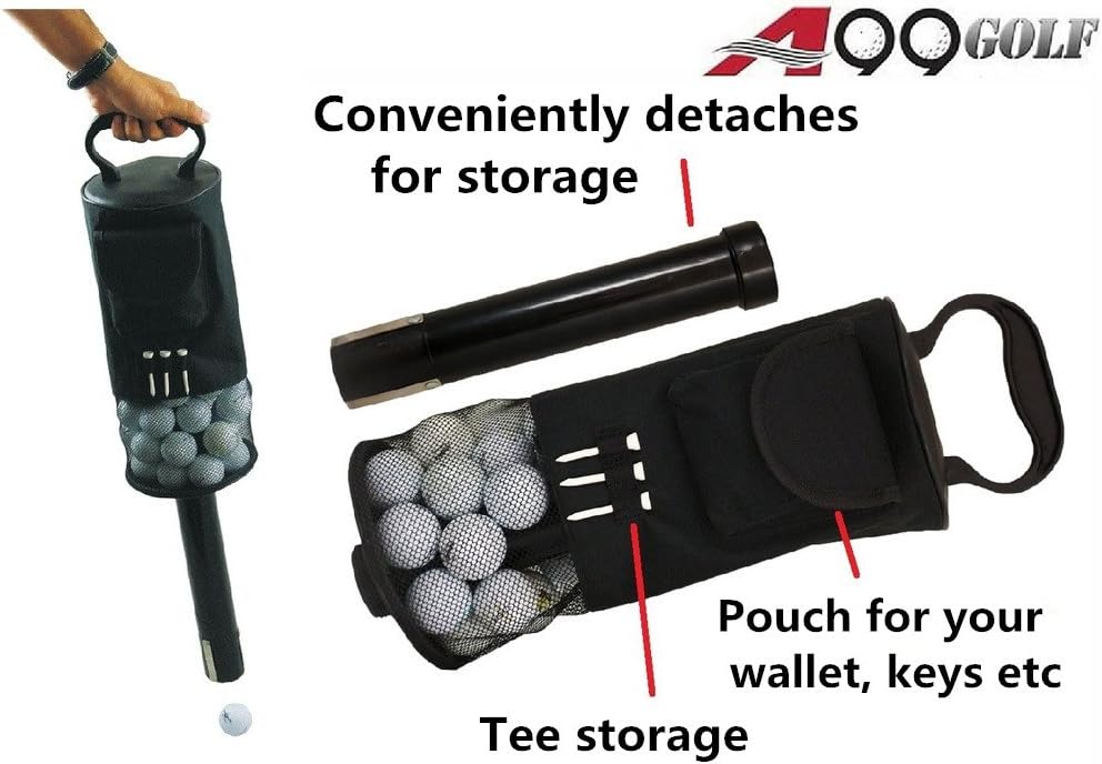 A99 Golf Ball Tube Pickup Retriever Golf Ball shag Bag Ball shagger Pick Up Grabber Retriever Convenient Pocket and tees Holder Capacitity of 80 Balls
